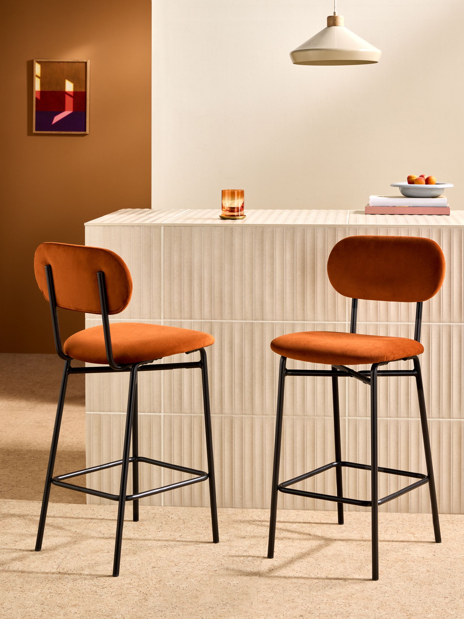 Clemmie Bar Stool in Cinnamon Velvet and Black Legs