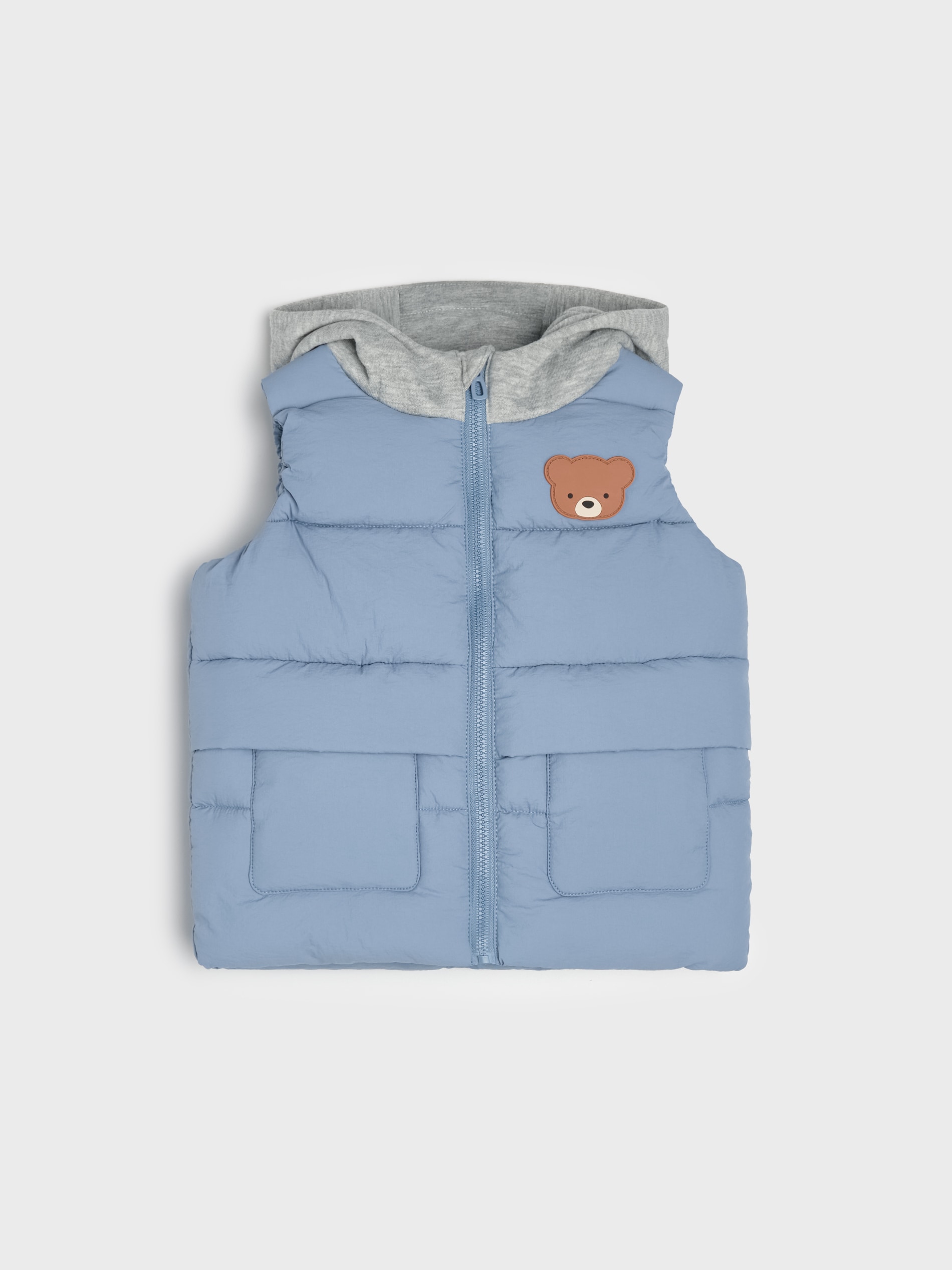 Pikowana kamizelka puffer z kapturem z motywem misia