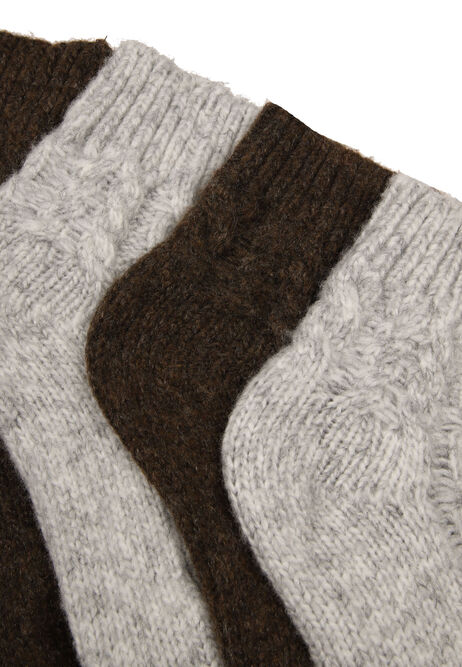 Womens 2pk Brown & Grey Heavy Weight Cable Socks