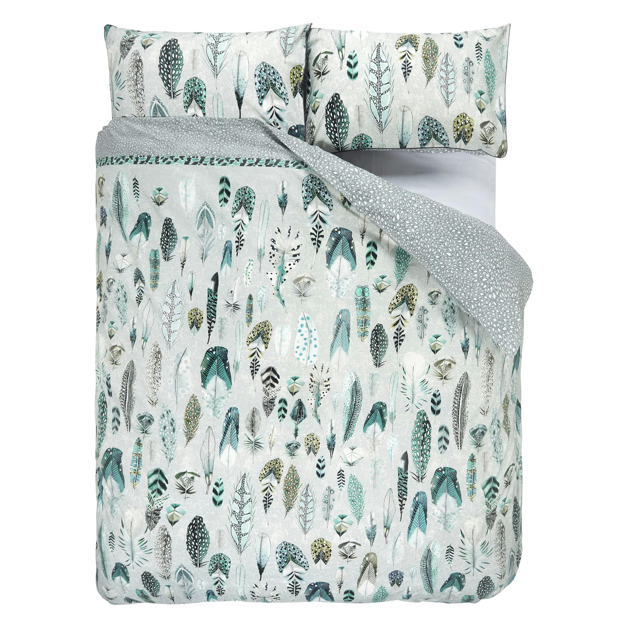 QUILL - Housse de couette imprimée en coton gris 260x240