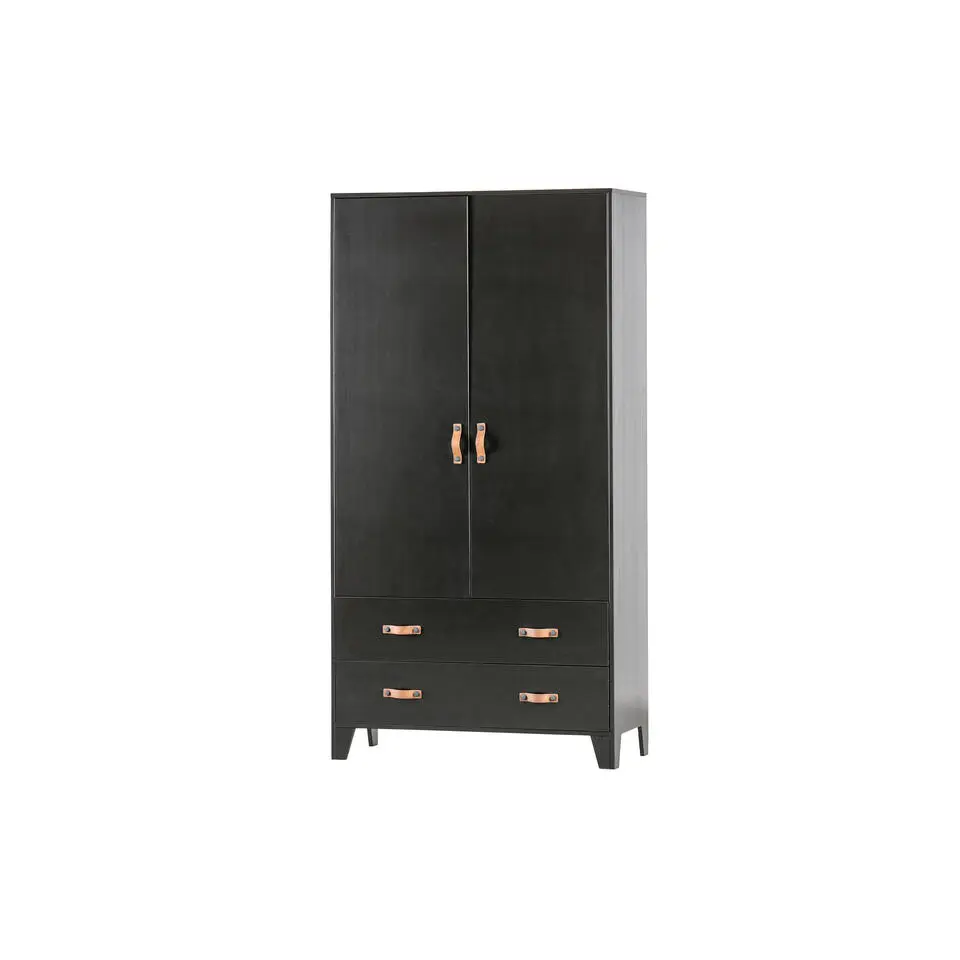 WOOOD Dian Garderobekast - Grenen - Zwart - 180x94x40