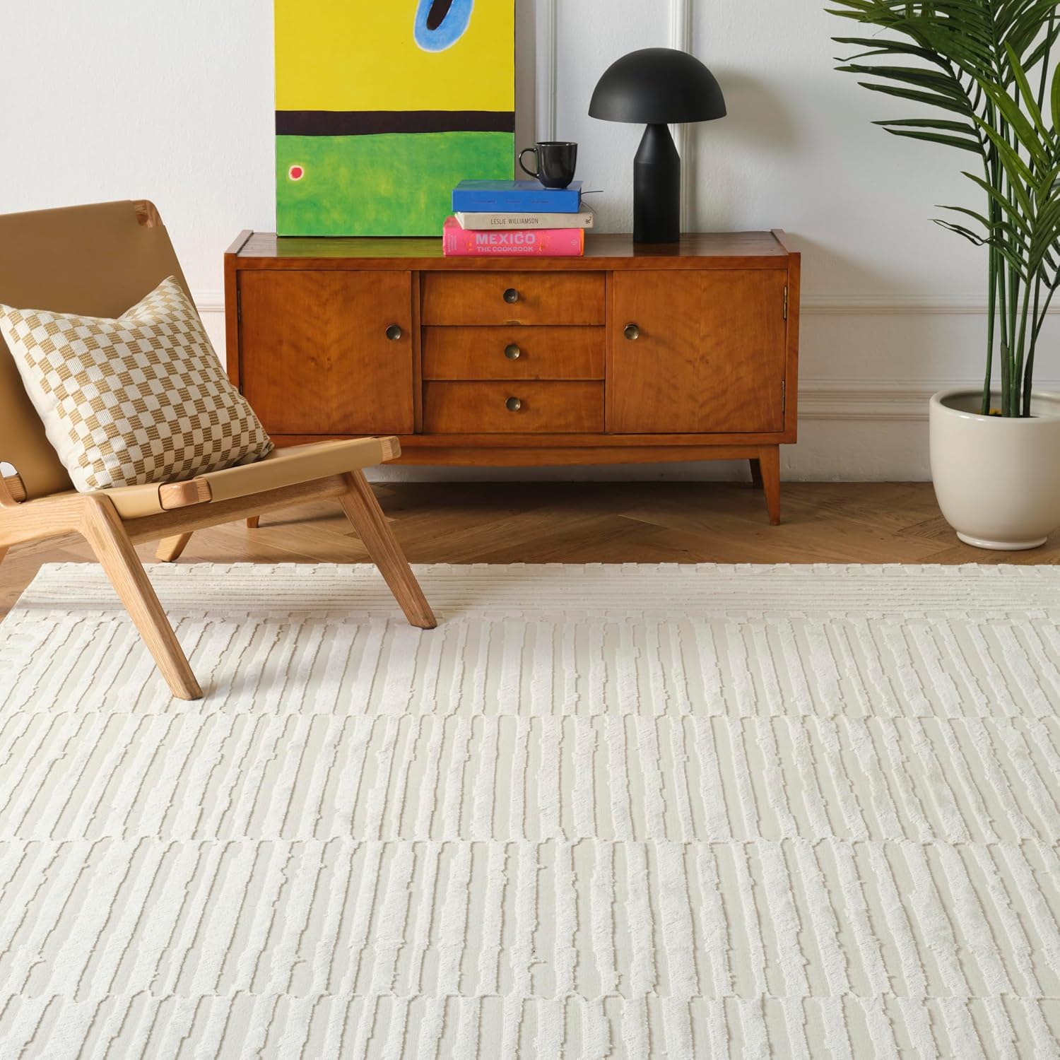 Revival Rugs Soloba 7'10x10' Washable Area Rug for Living Room Bedroom - 100% Recycled Oeko-TEX Certified, Medium Pile, Beige, Cream