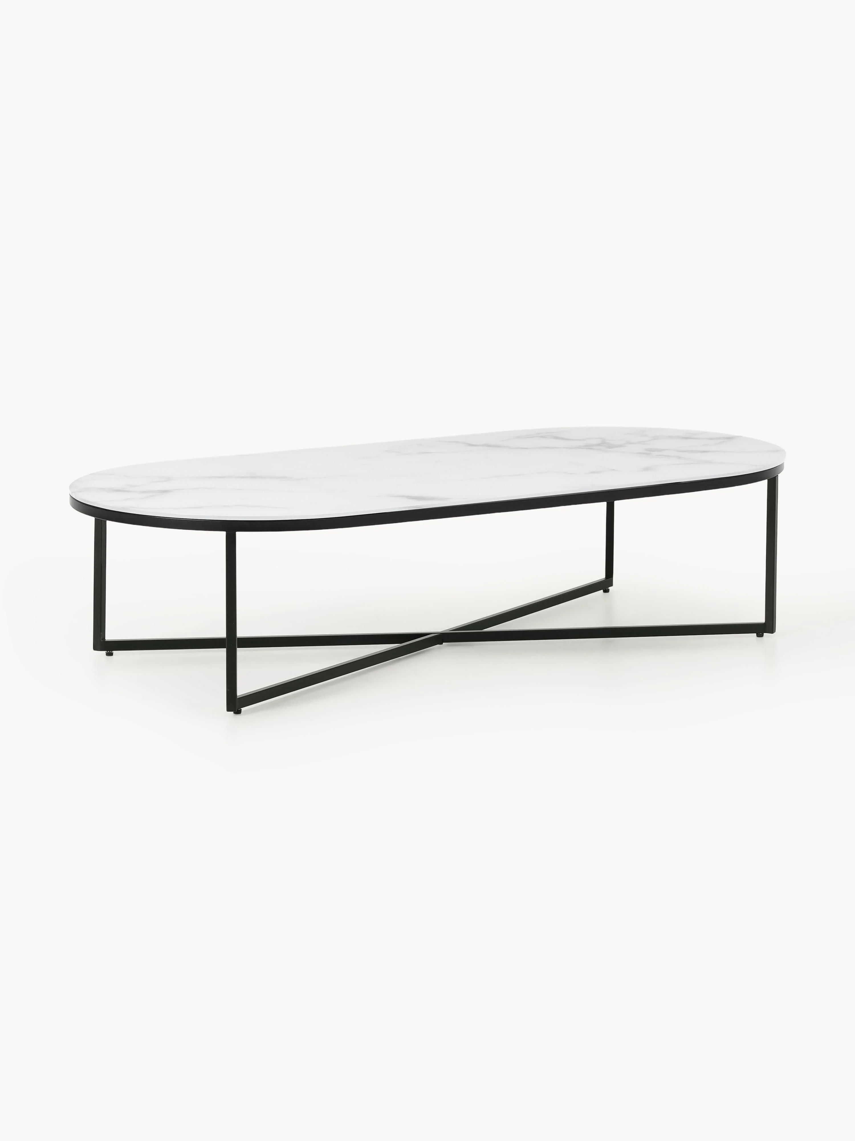 Ovaler Couchtisch Antigua mit Glasplatte in Marmor-Optik