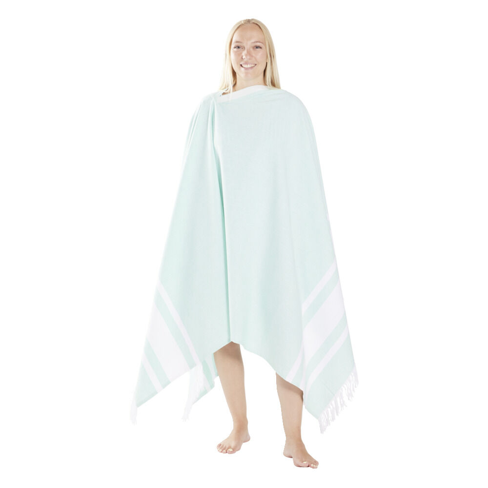Fouta 2 personnes 190x190cm avec trou pour parasol bleu et blanc