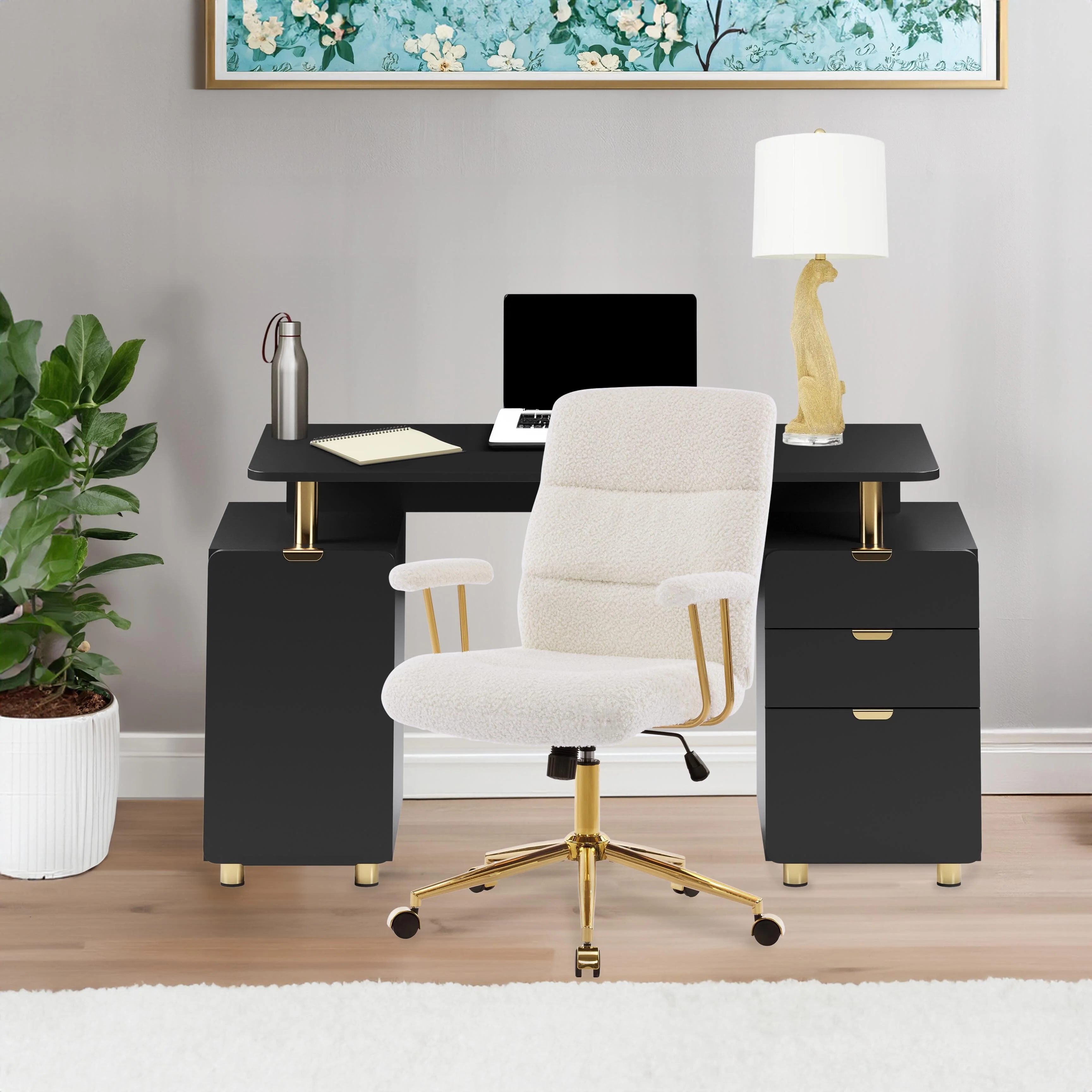 Modern Designs Elegant Sherpa Adjustable Office Chair - N/A