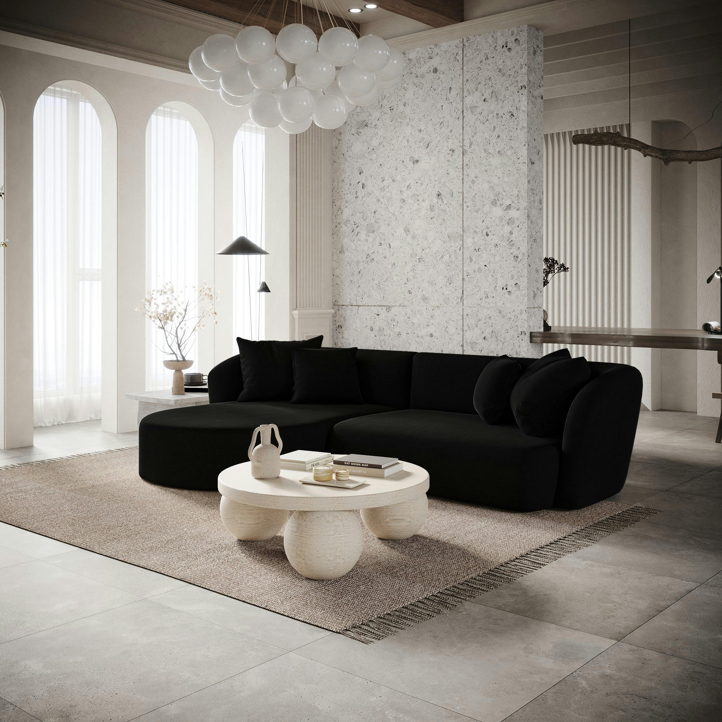 EMY - Canapé d'angle gauche velours noir