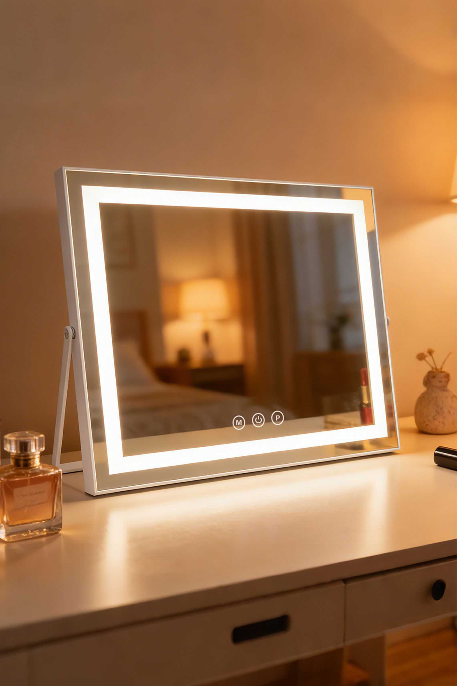 INMTFEI LED Vanity Mirror 50x40cm with Light Strip,3-Colour Dimmable,Smart Touch,White