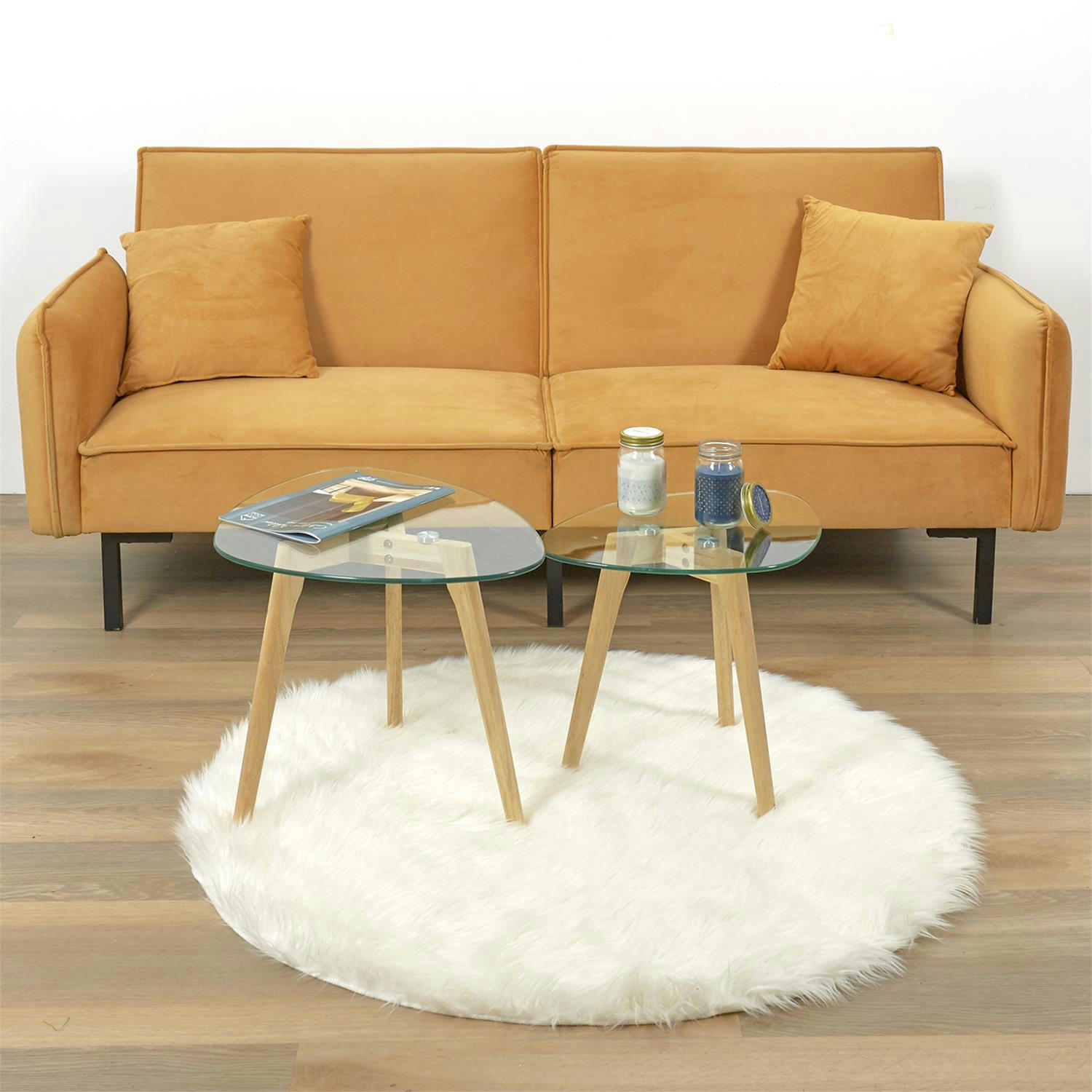 - Tables gigognes galets plateaux en verre trempé (lot de 2)