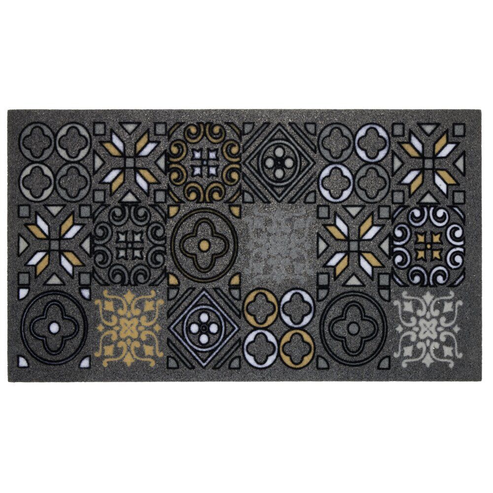 Paillasson rectangulaire noir design carreau de ciment 70x40 cm