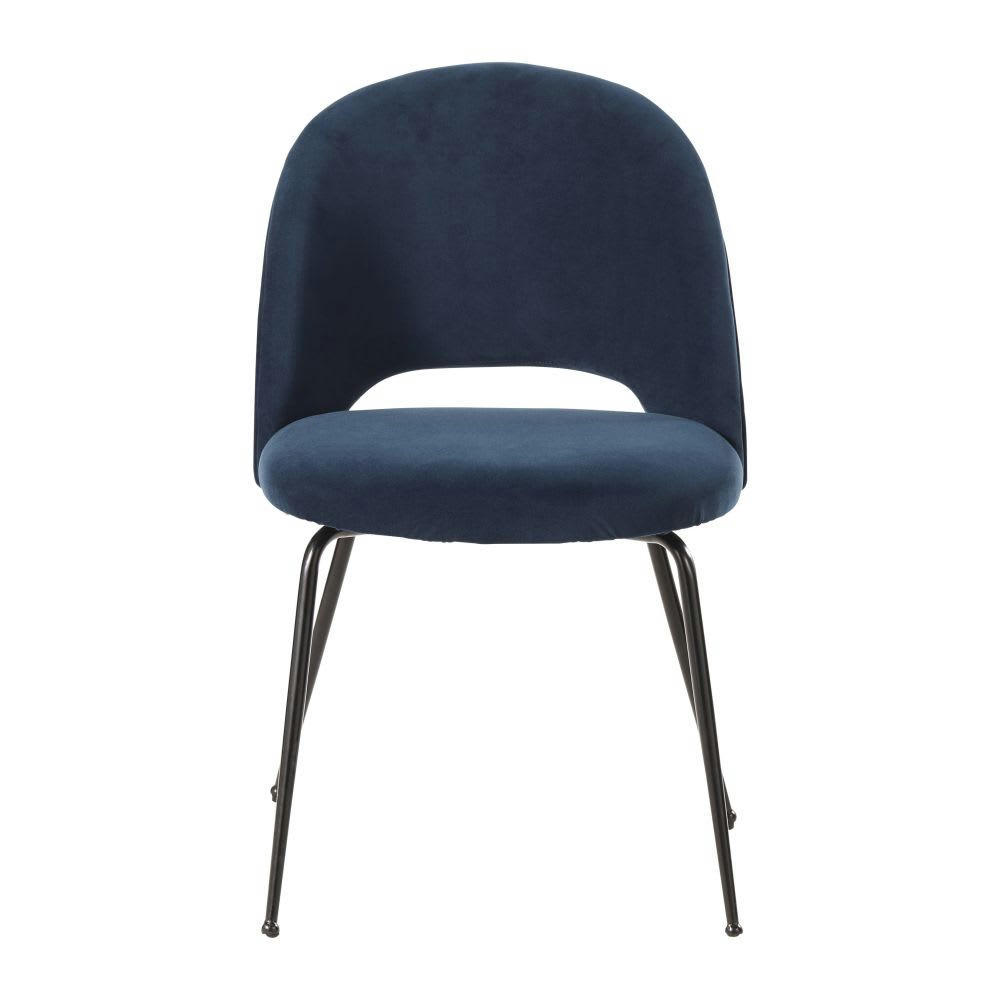 Isys - Chaise en velours bleu foncé et métal noir