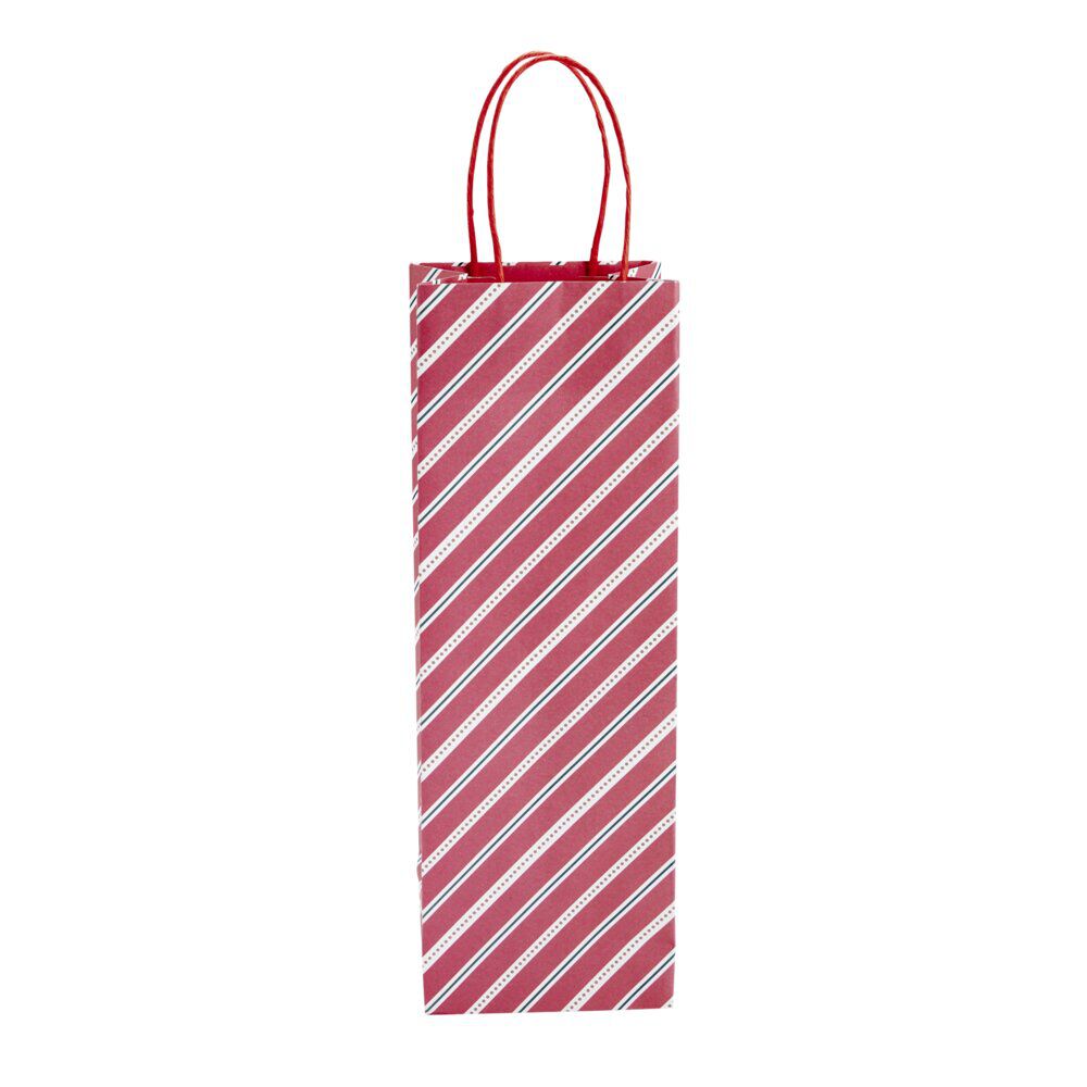 Sac cadeau bouteille rayures rouges et blanches H35cm