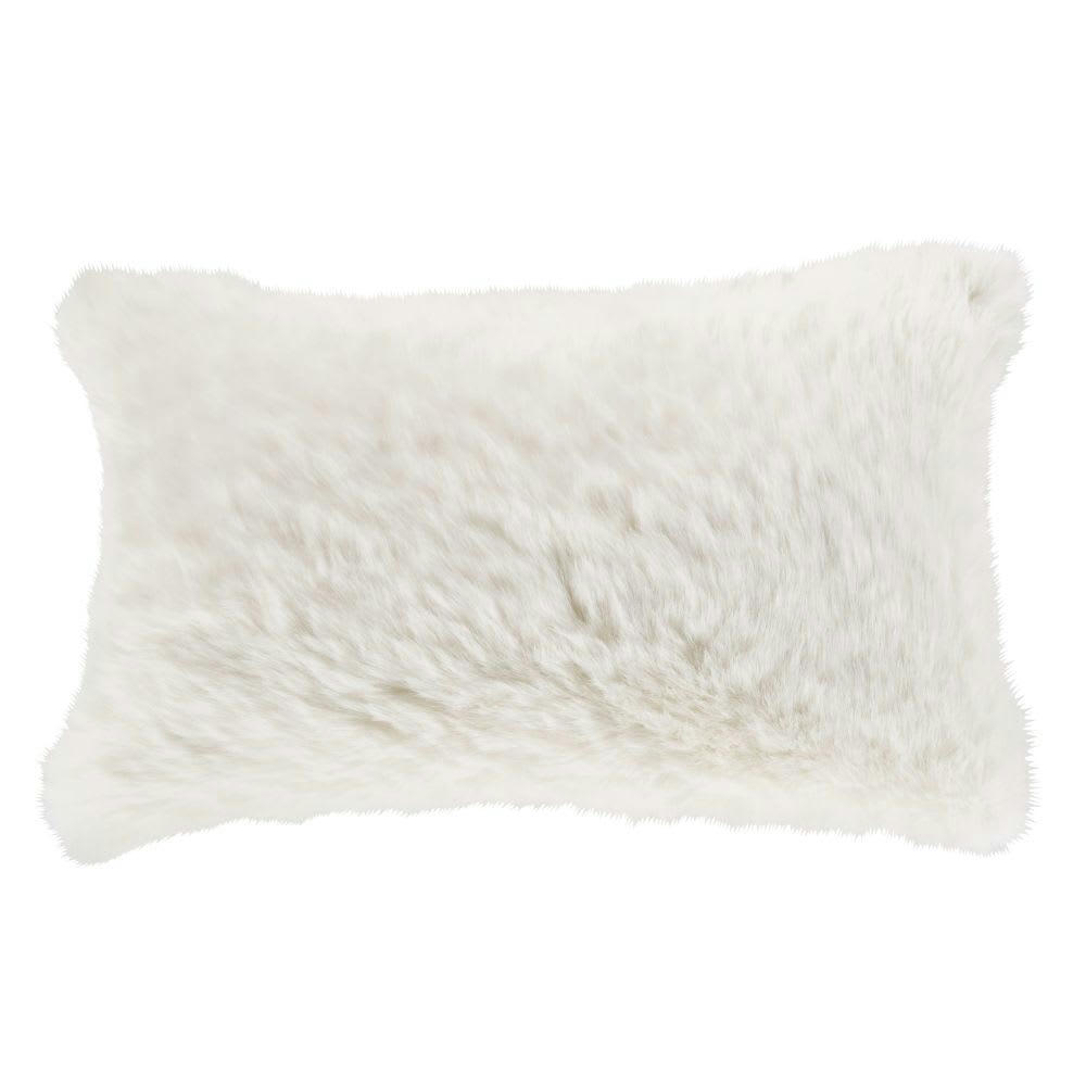 GALSHAR - Coussin imitation fourrure écrue 50x30