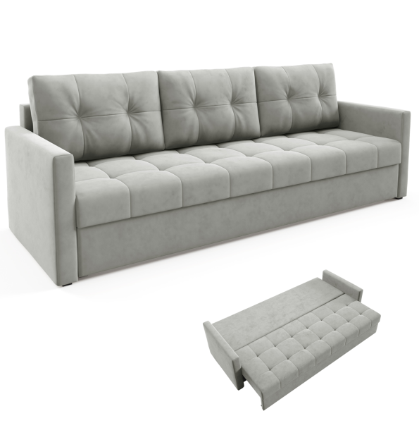 Sofa OLIVIA z funkcją spania pikowana Jasno Szara automat DL   bonell