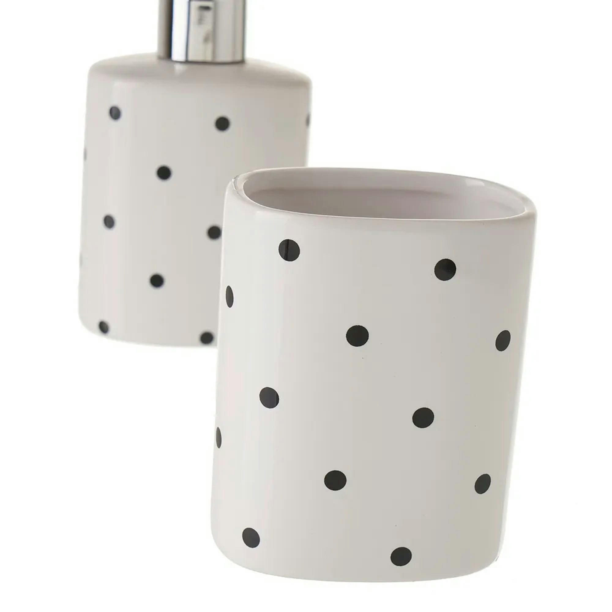 POIS - Set salle de bain blanc pois noirs distributeur savon et verre