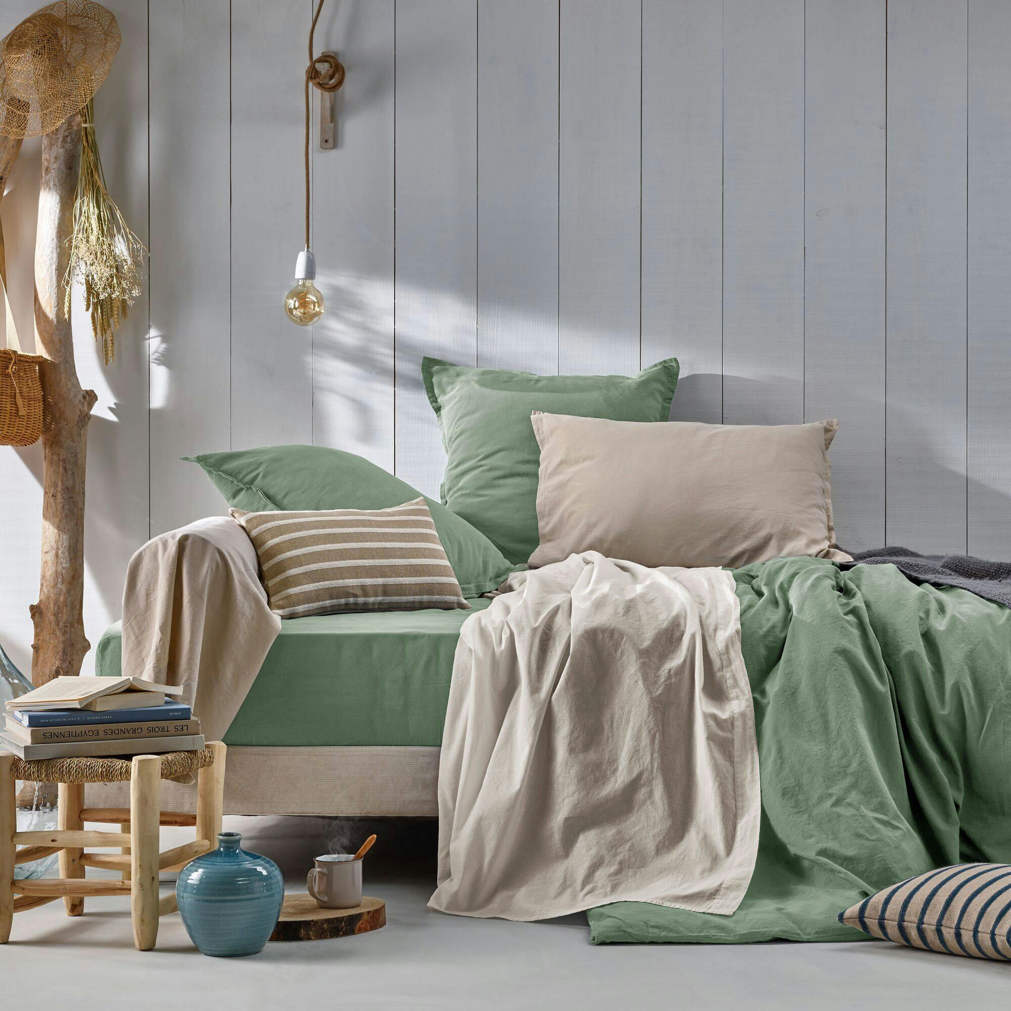 FLANDRES - Housse de couette en coton lin lavé vert amande 240 x 220 cm