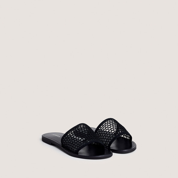 Nu-pieds à détails ajourésen mesh et velours noirs | WAW
