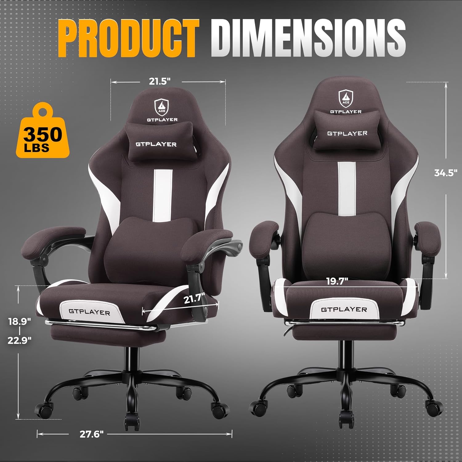 GTPLAYER Gaming Chair with Foot Rest & Pocket Spring Cushion, Breathable Fabric for Home Office Desk, Ergonomic High Back Computer Chair with Headrest & Lumbar Support, Brown