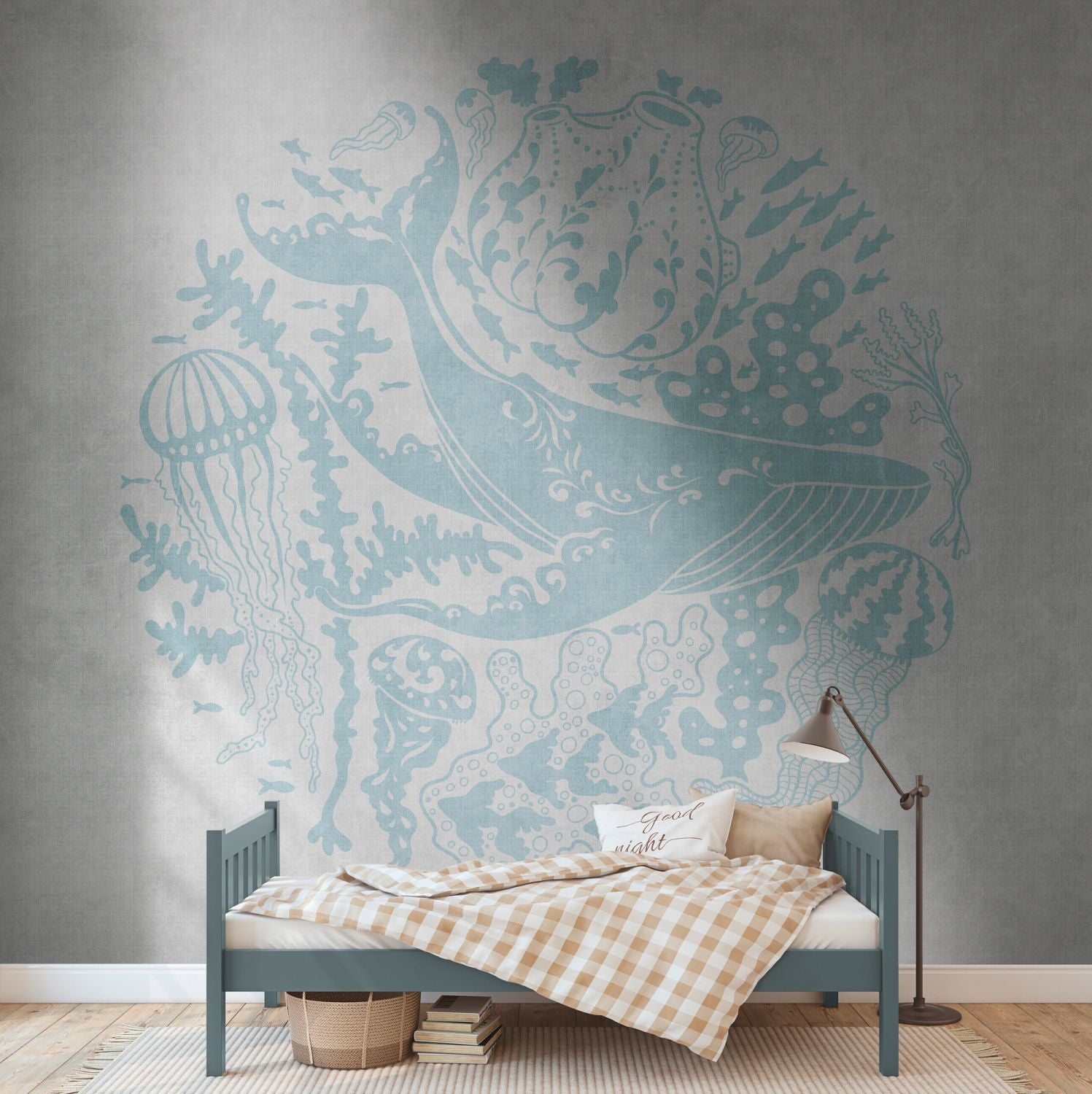 One Wall one Role fotobehang vissen blauw en grijs - 371 x 280 cm - AS-383061