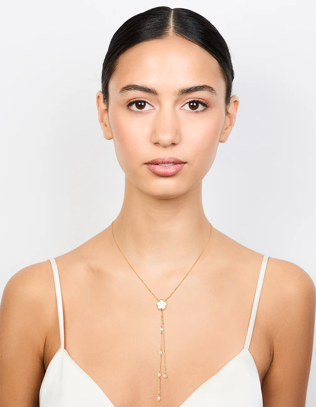 Waterproof Gold Plated Stainless Steel Floral Petal Y-Necklace
