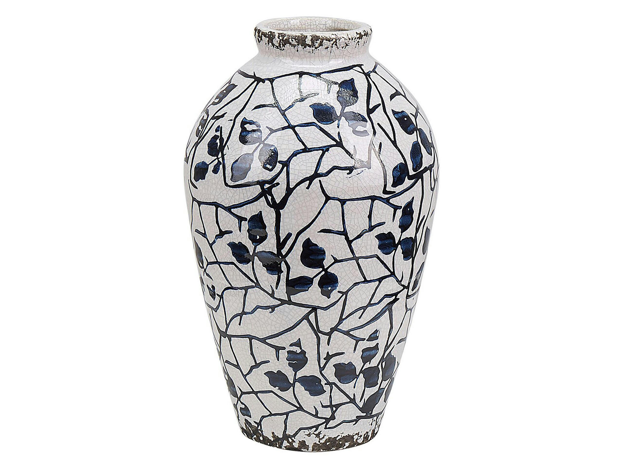 MALLIA - Vase à fleurs blanc et bleu marine 20 cm