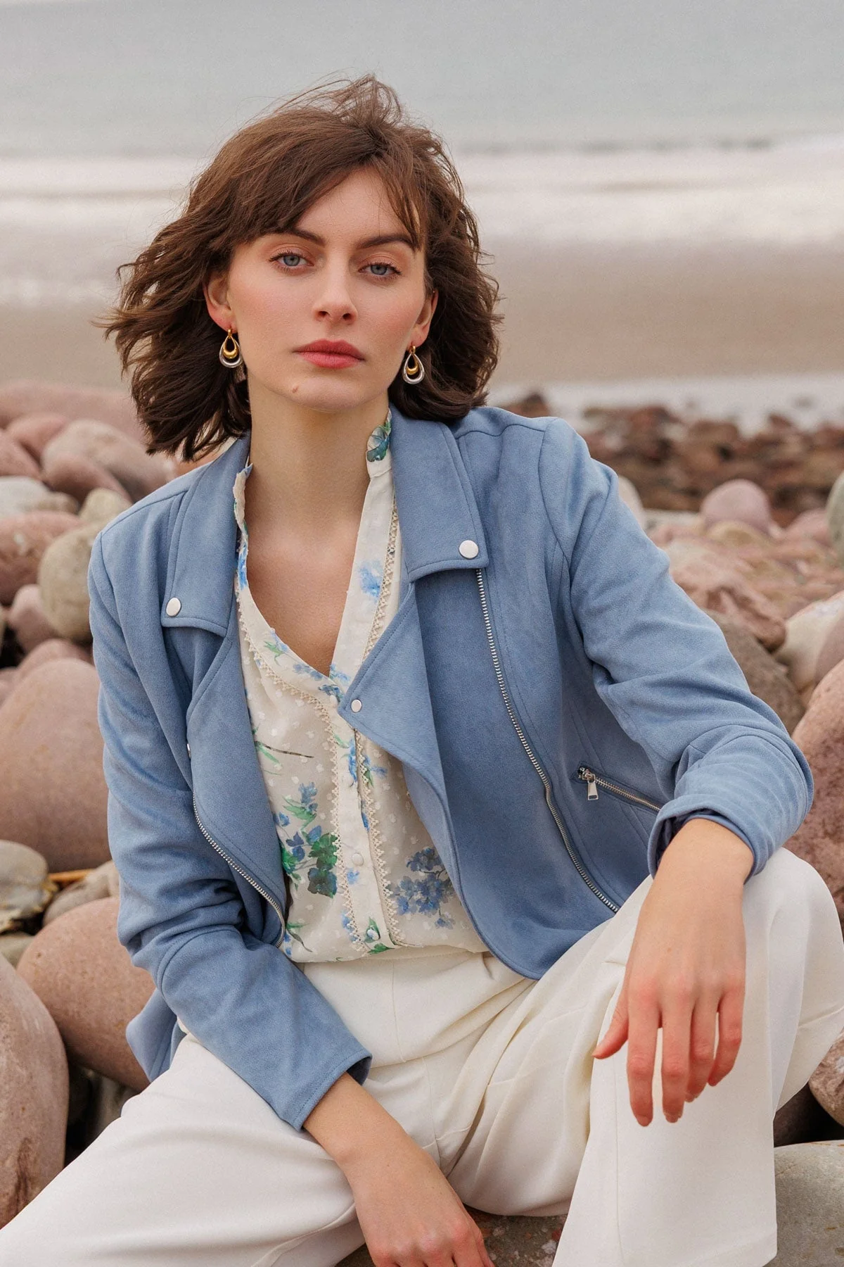 Denim Suedette Biker Jacket