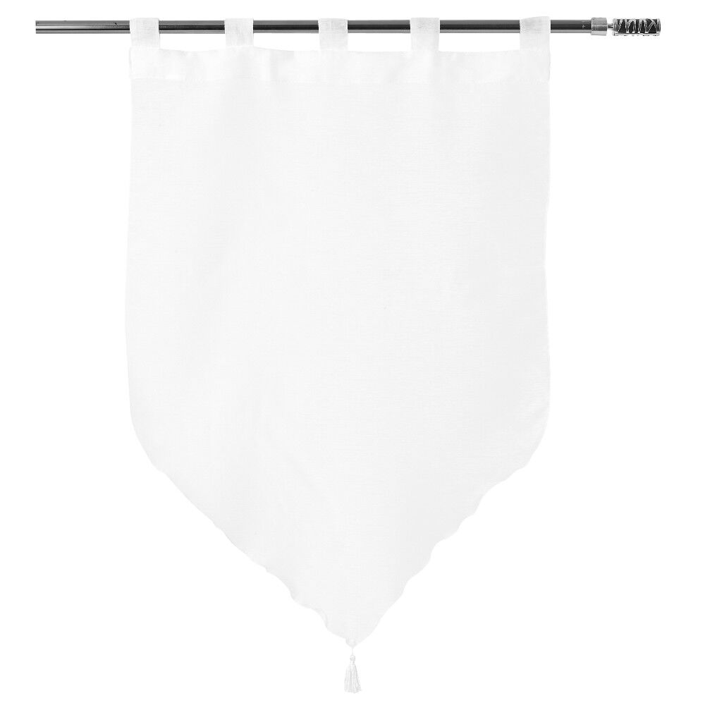 Vitrage à pattes voile uni blanc finition pointe pompon 60x90 cm x2