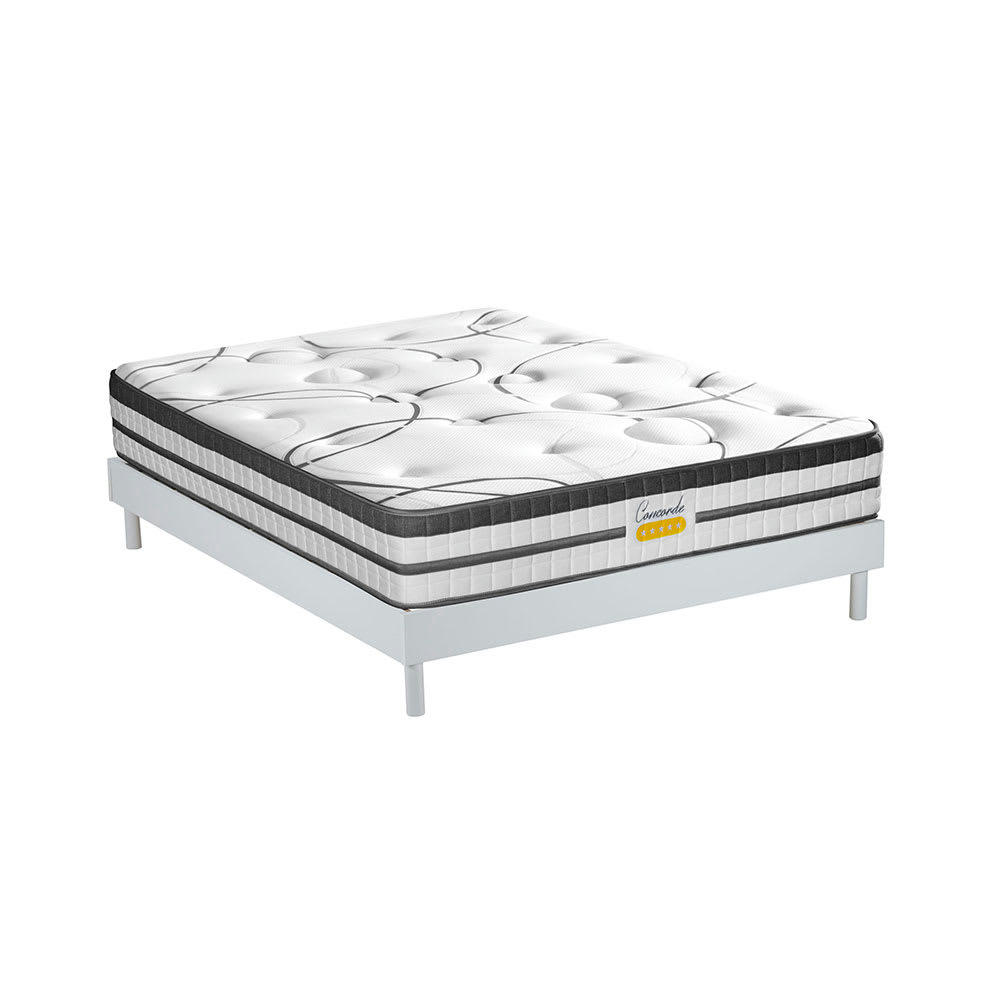 CONCORDE - Ensemble Matelas à Ressorts ensachés et sommier blanc 160x200