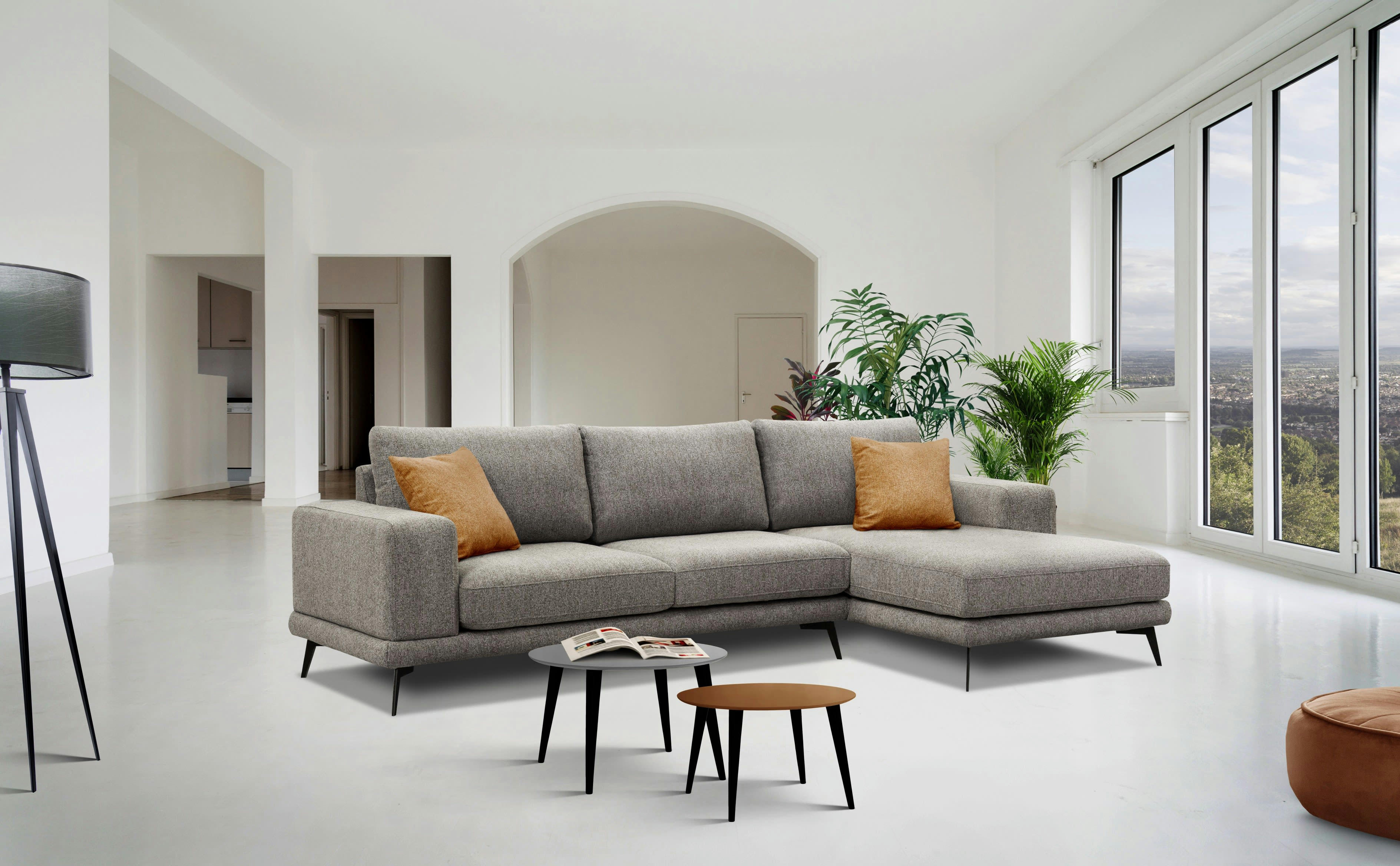 MEDIOLANE - Canapé d'angle droit 4 places tissu taupe