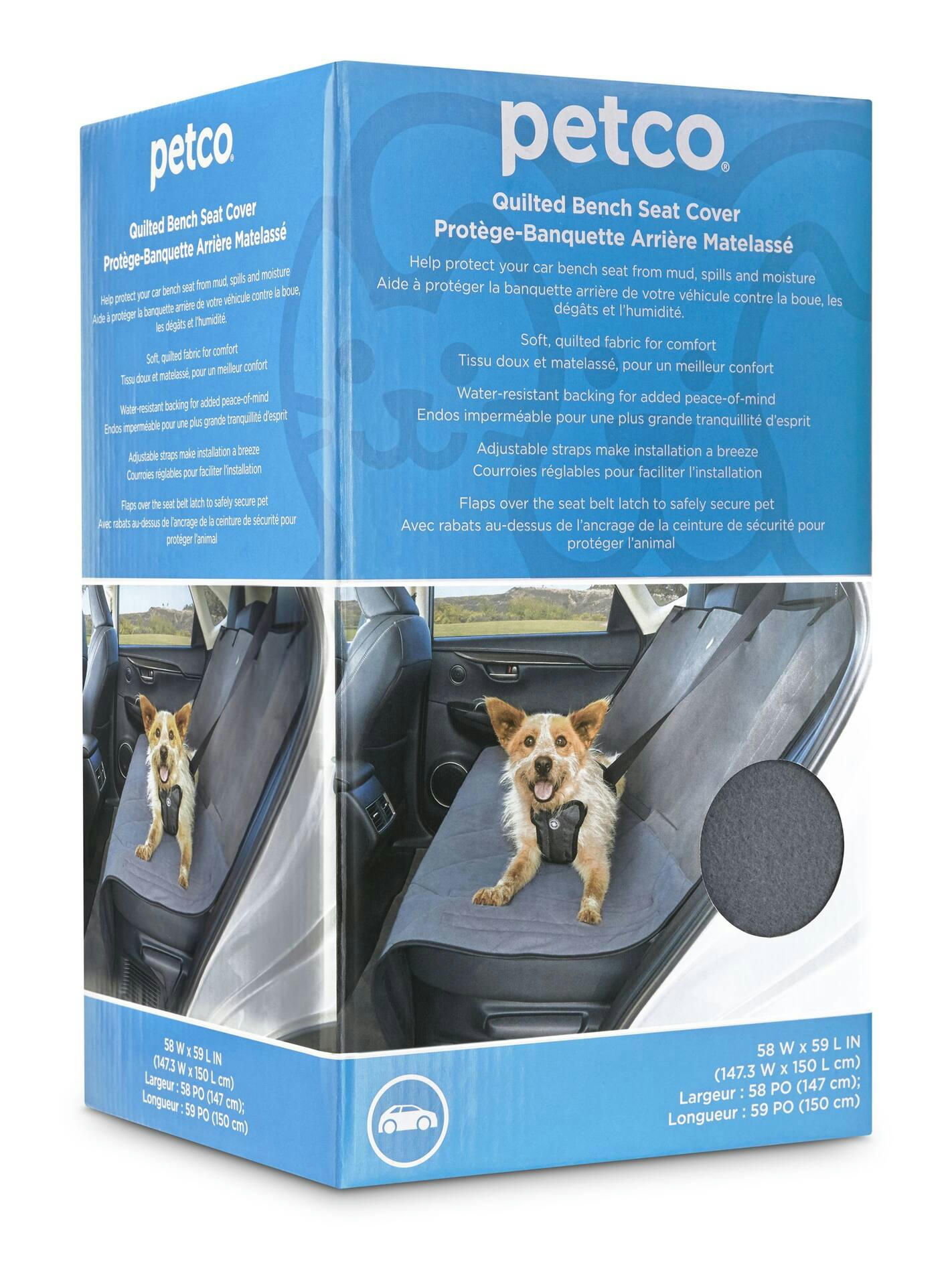 Petco Quilted Bench Pet Car Seat Cover, 58-in x 59-in, Grey