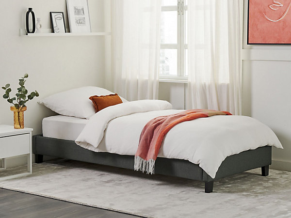 Lit sans tête de lit Tissu ROANNE 90 x 200 cm Gris
