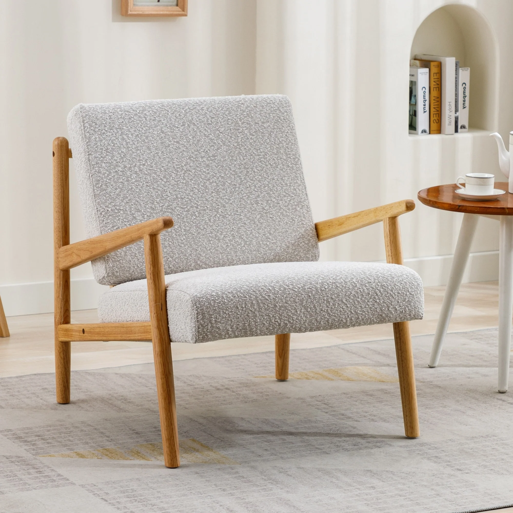 Spindle Back Wooden Frame Fabric Lounge Armchair