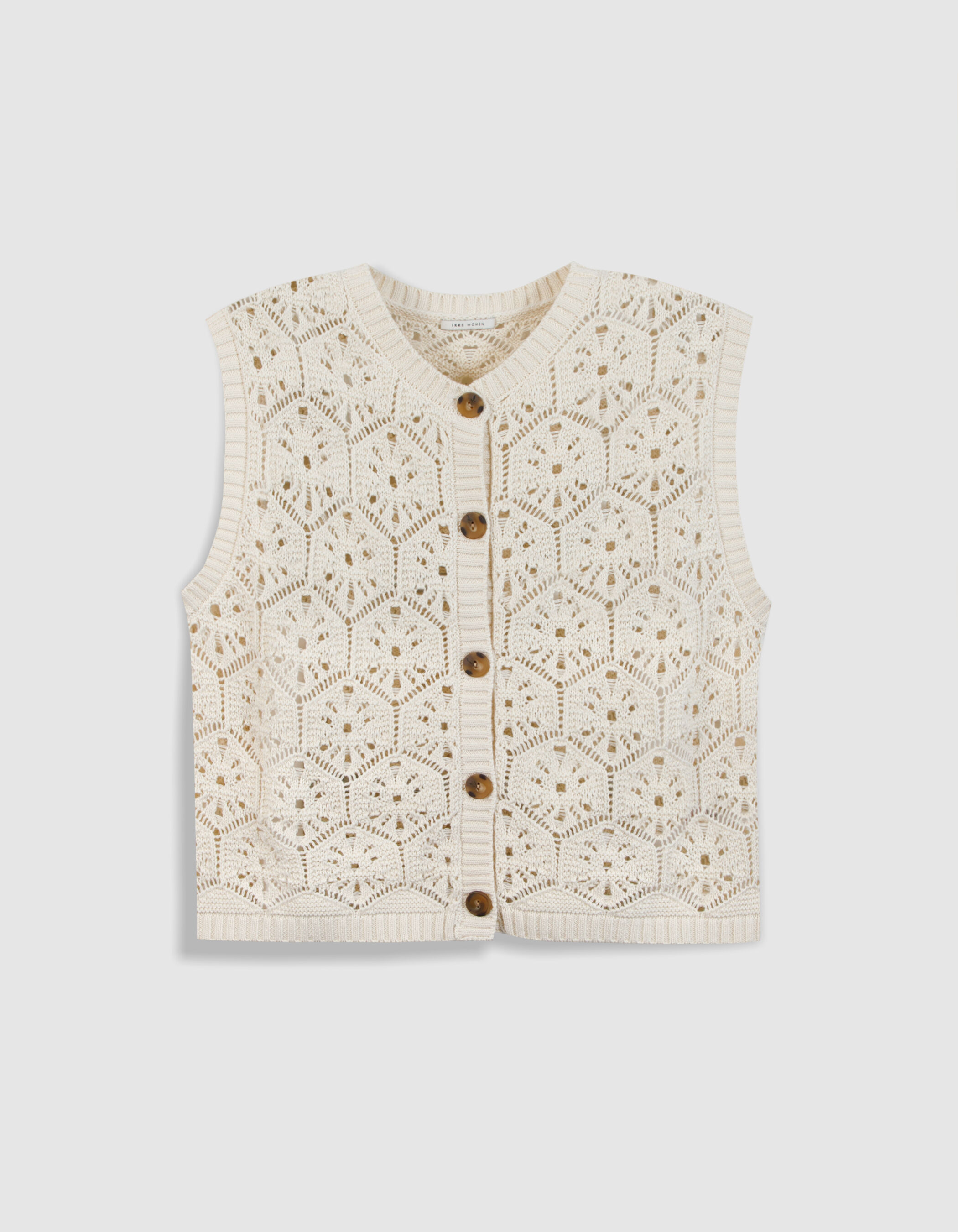 Cardigan sans manches vert tricot ajouré Femme