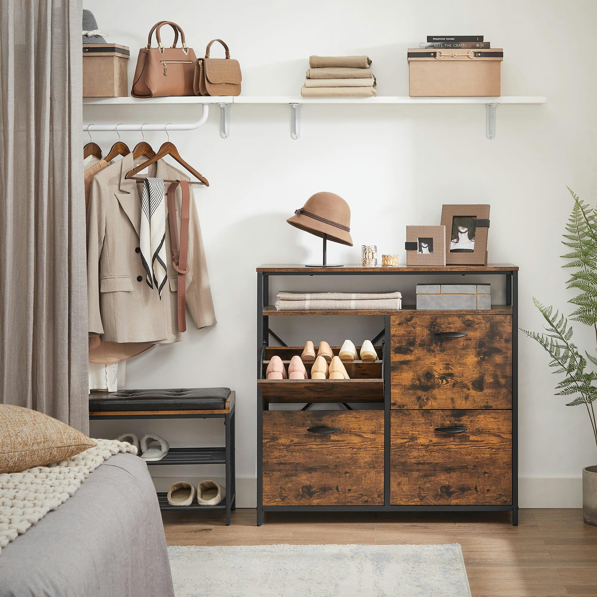 - Meuble à chaussures avec 4 abattants 12-20 paires marron rustique