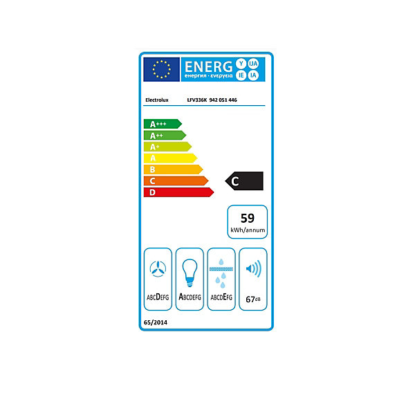 Hotte décorative 60cm 67db 535m3/h noir Electrolux LFV336K