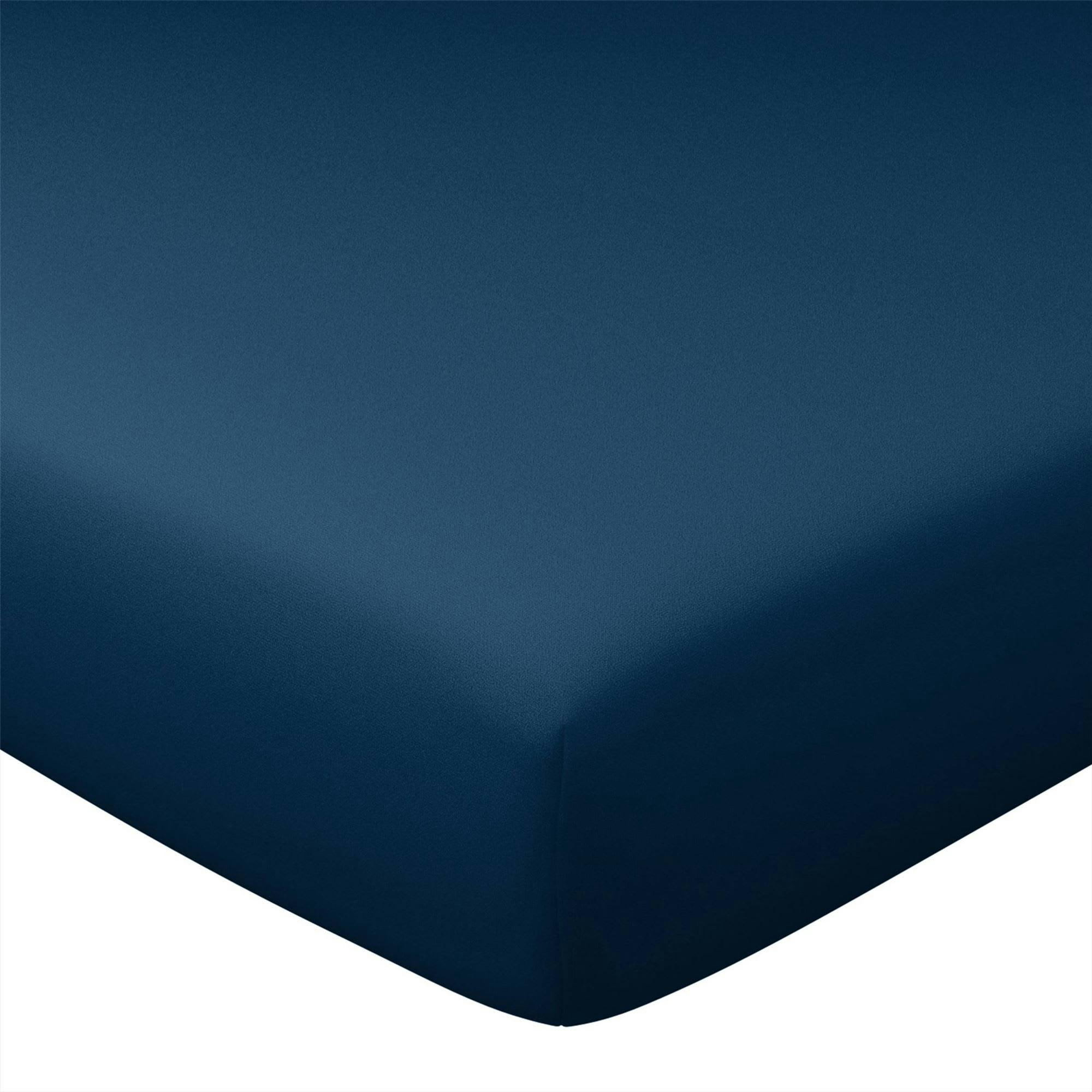 COTON UNI LAURÉAT - Drap-housse 120x200x28 bleu marine en coton