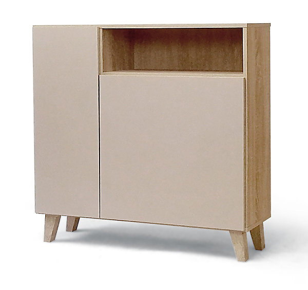 Armoire à chaussures, meuble à chaussures avec 2 portes coloris chêne cambrian, cappuccino - L. 90 x P. 29 x H. 90 cm