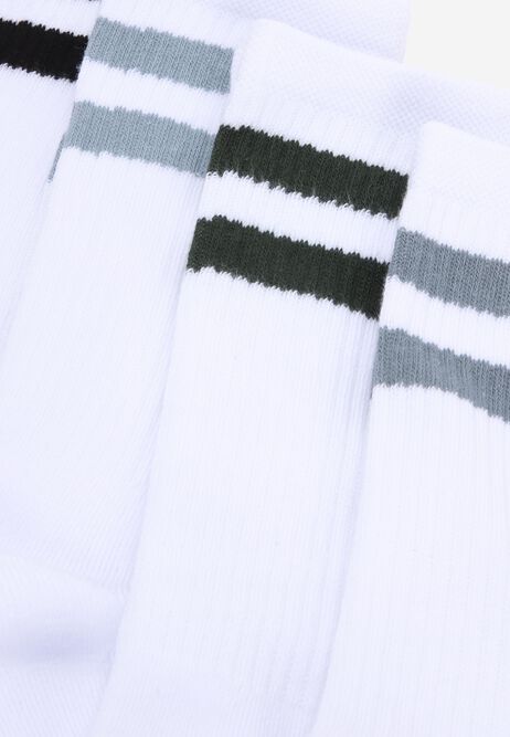 Mens 4pk White Stripe Ankle Sports Socks