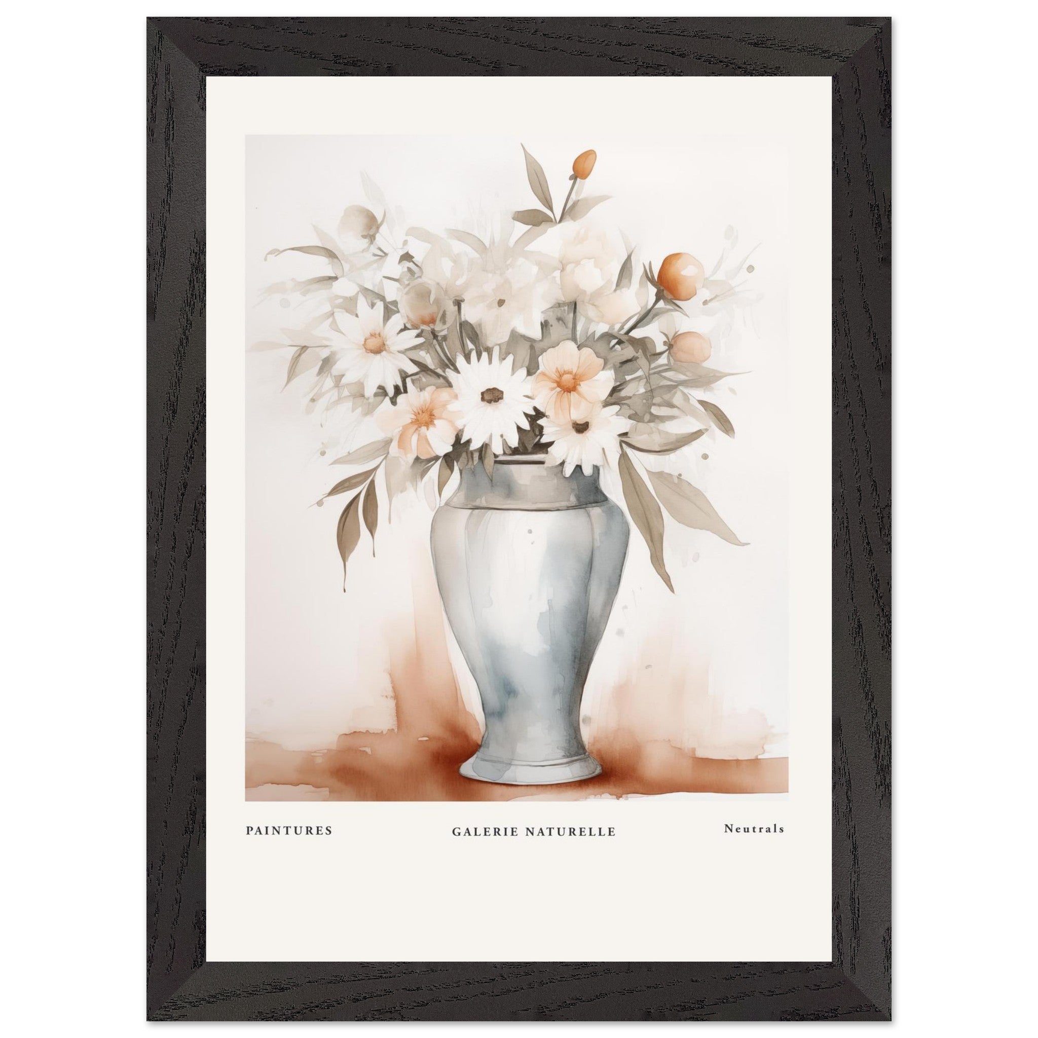Artfulprints Poster met Lijst Bloemen in vaas 1  - A4 21x29.7 cm - Taupe