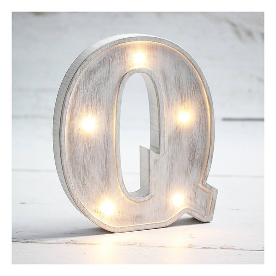 White-Washed Wooden LED Letter Q 21cm