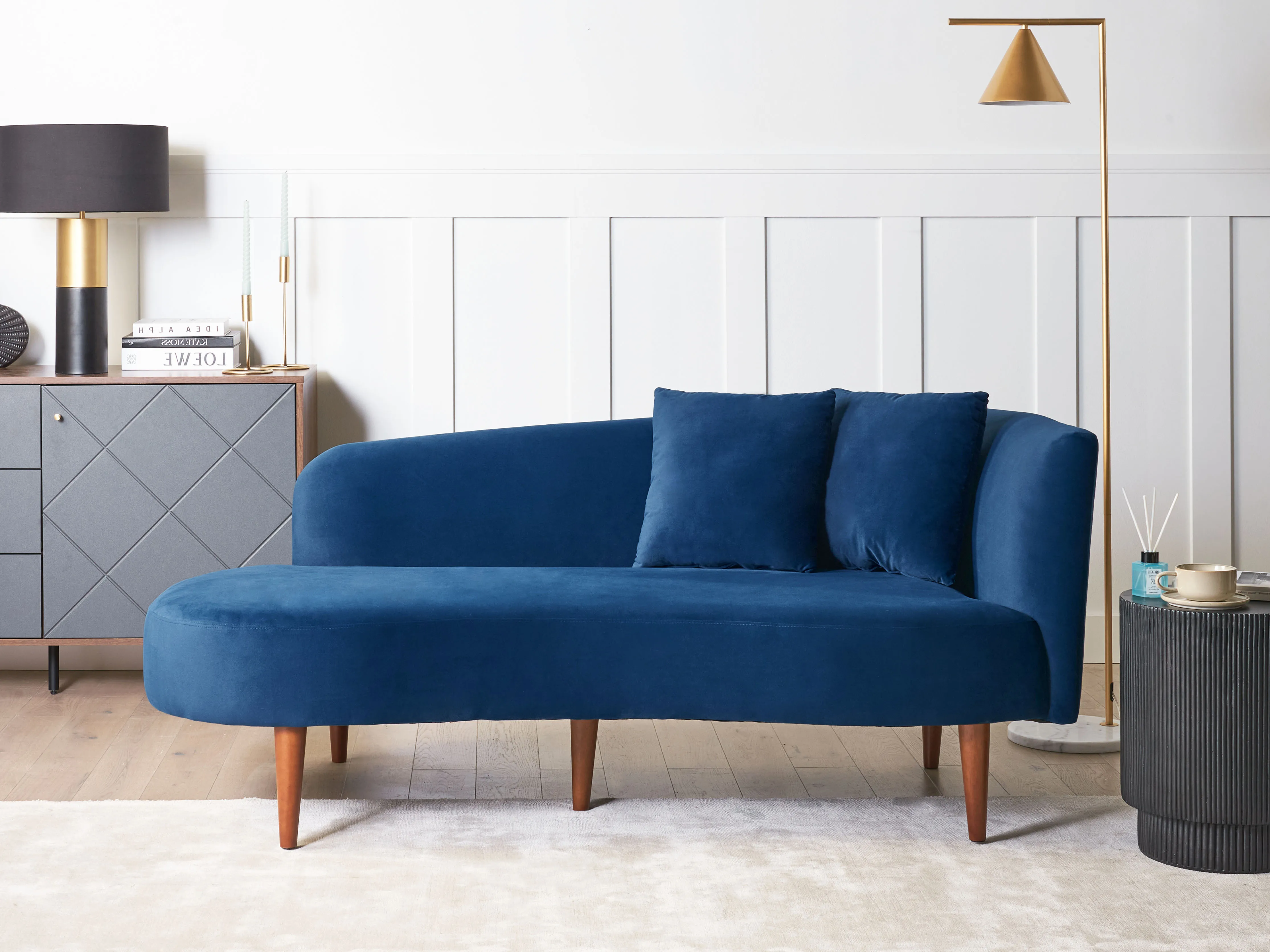 Right-Hand Chaise Longue CHAUMONT Velvet Navy Blue