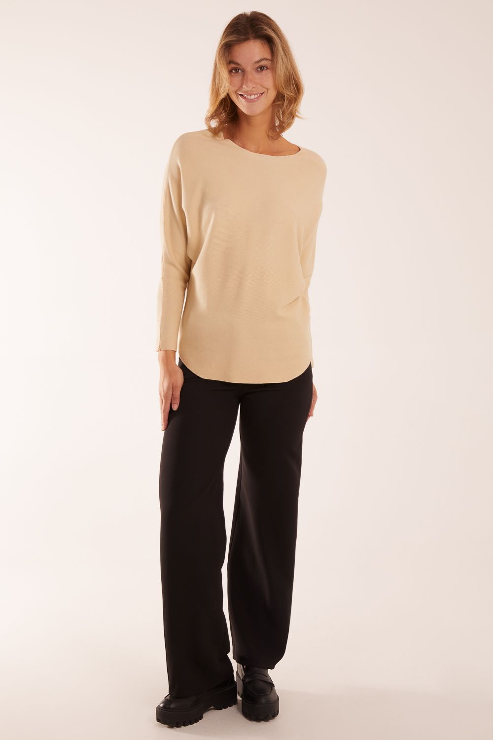 Blue Vanilla Plain Batwing Knitted Top