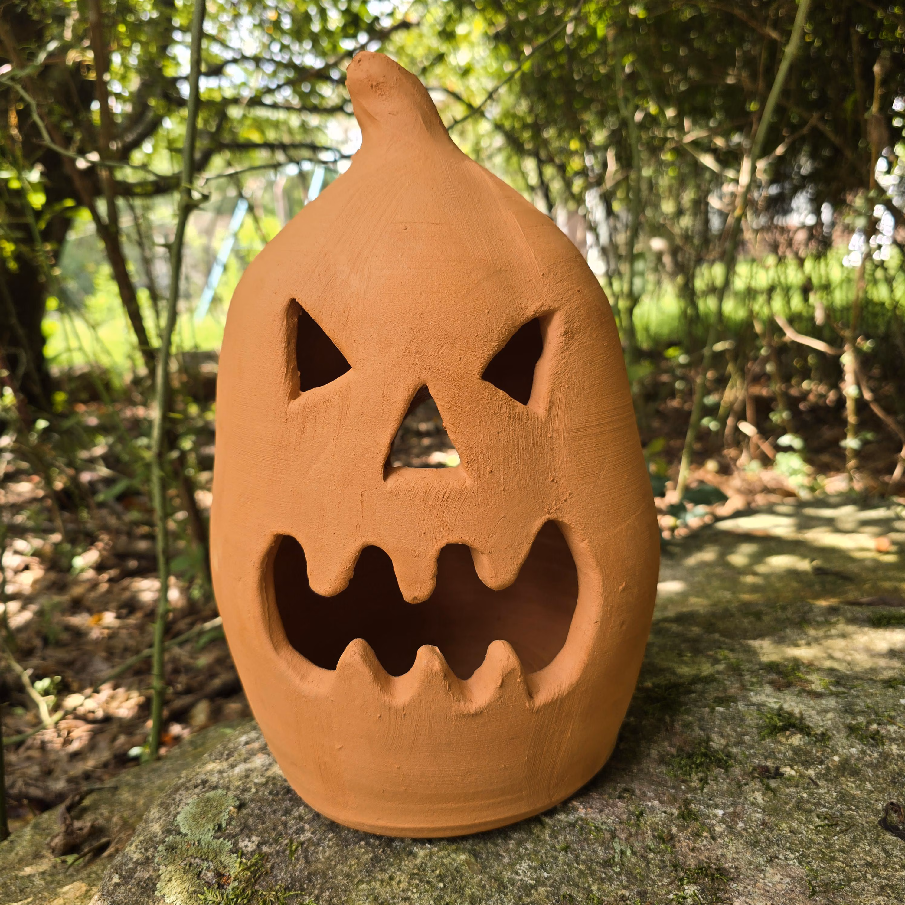 Handmade Terra Cotta Jack-o'-lantern Red Clay Pumpkin | 14.5