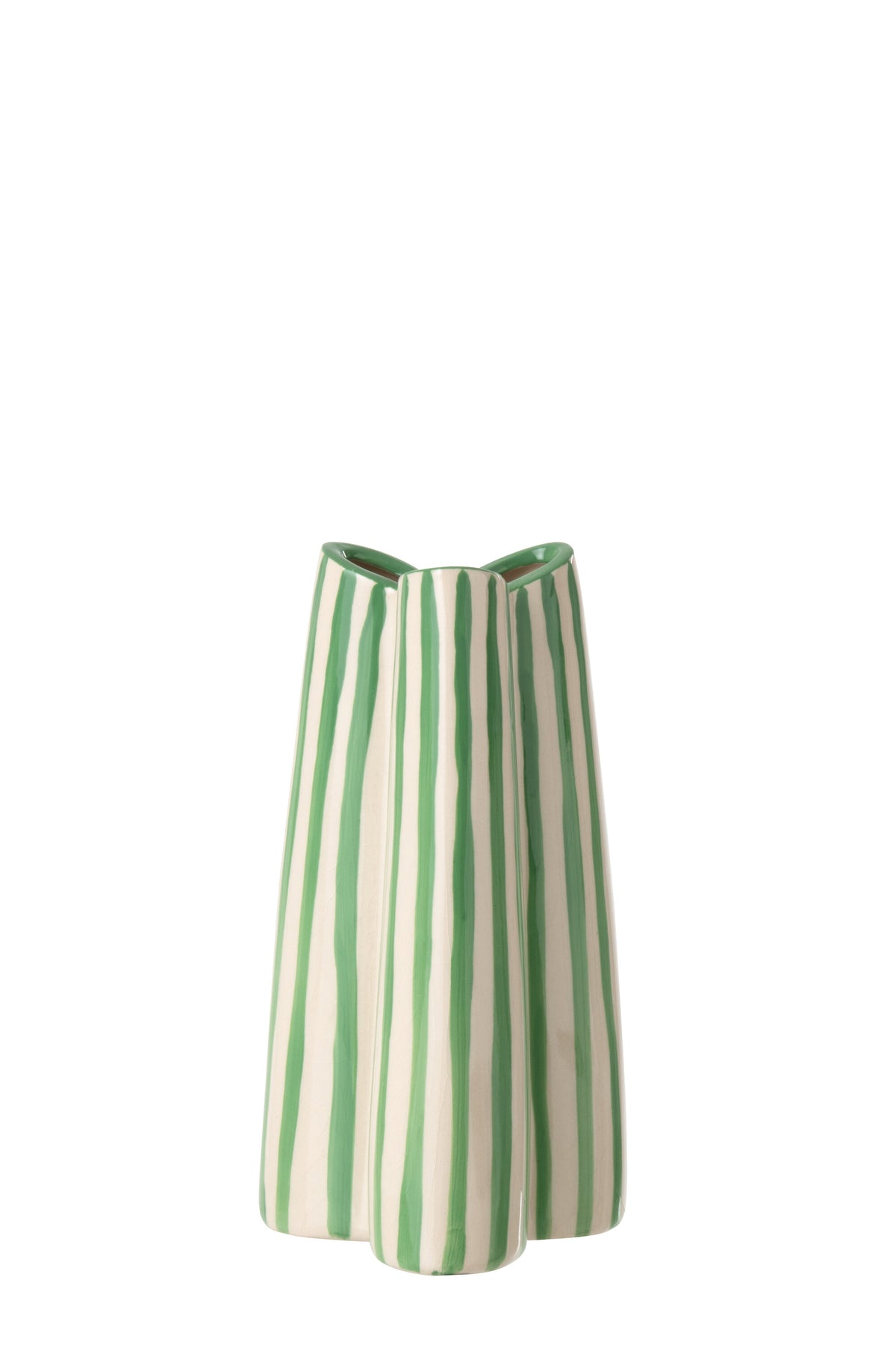 J-Line vaas Gestreept - keramiek - wit/groen - small