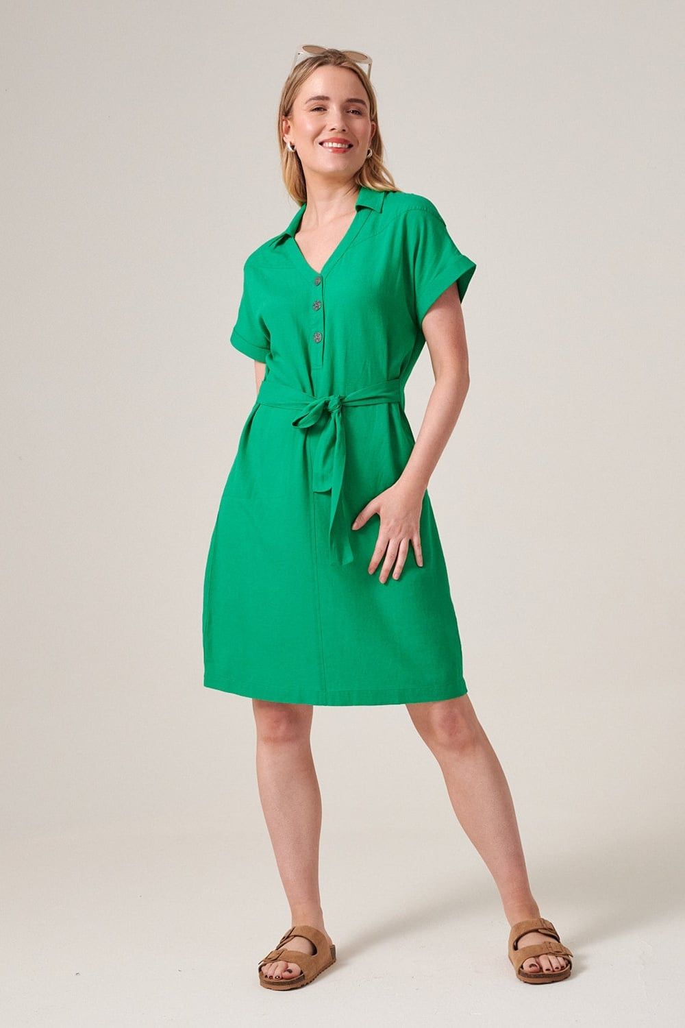 Klass. Short Sleeve Tie Waist Dress