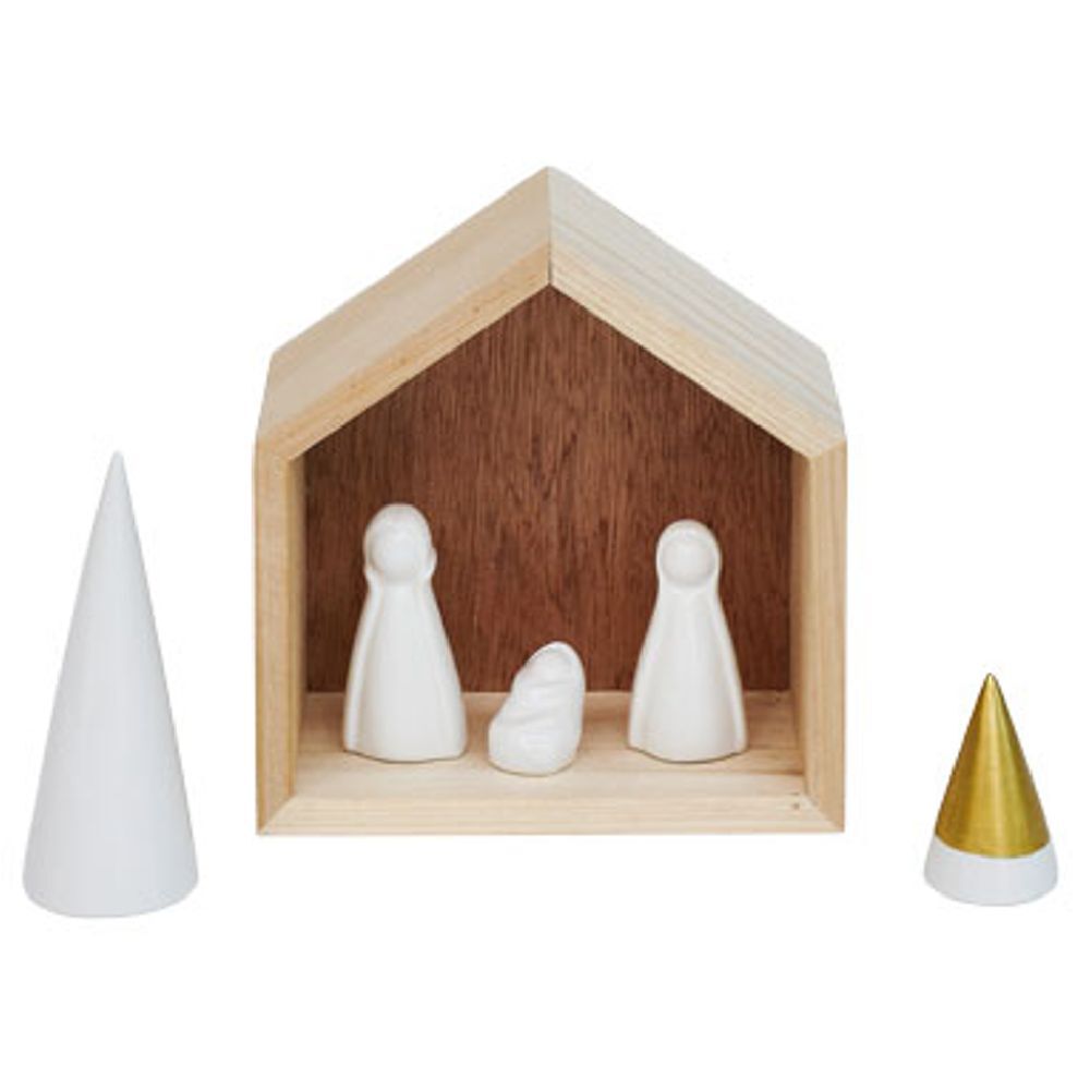 Crèche céramique et bois H15,5cm