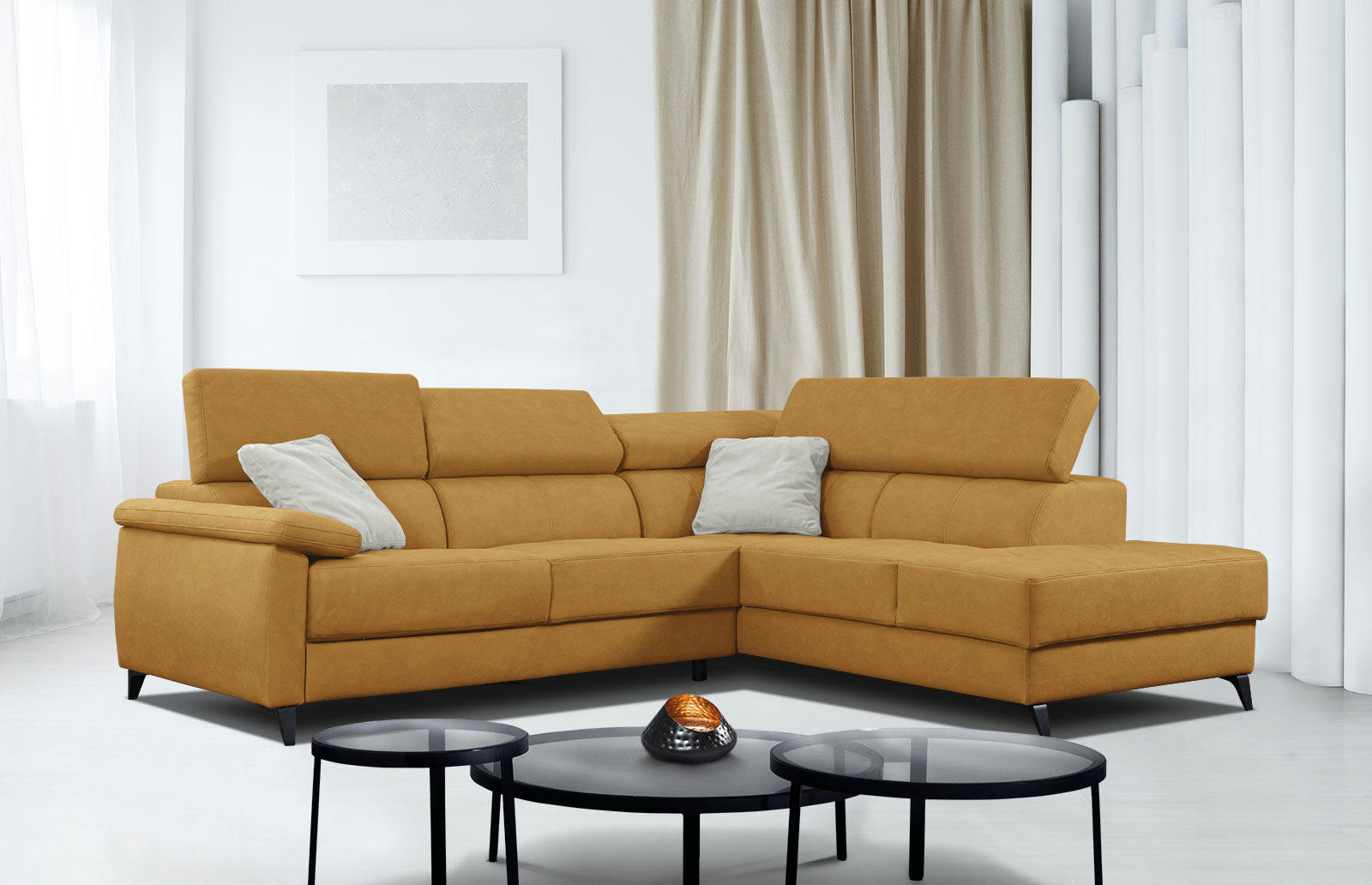 TAUNUS - Canapé d'angle droit 5 places jaune