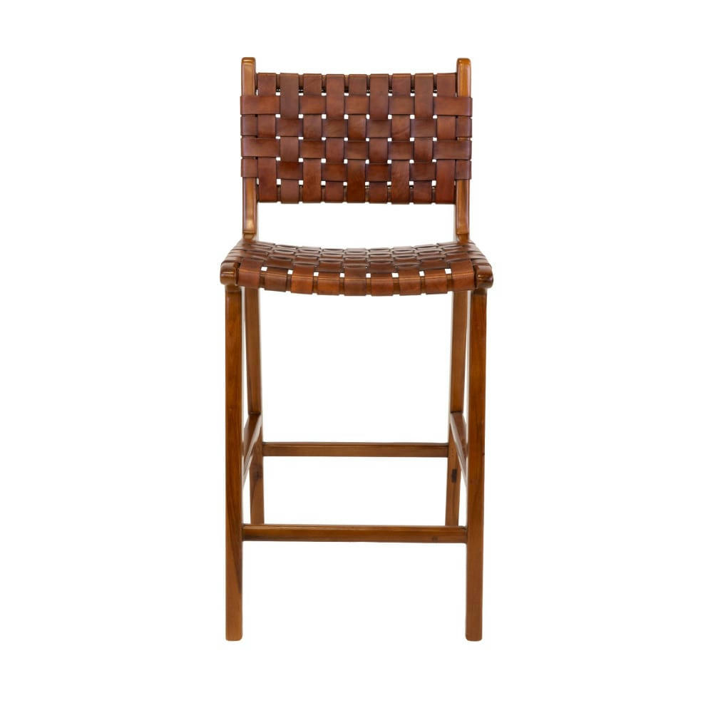 PERUGIA - Chaise de bar en bois foncé et cuir marron