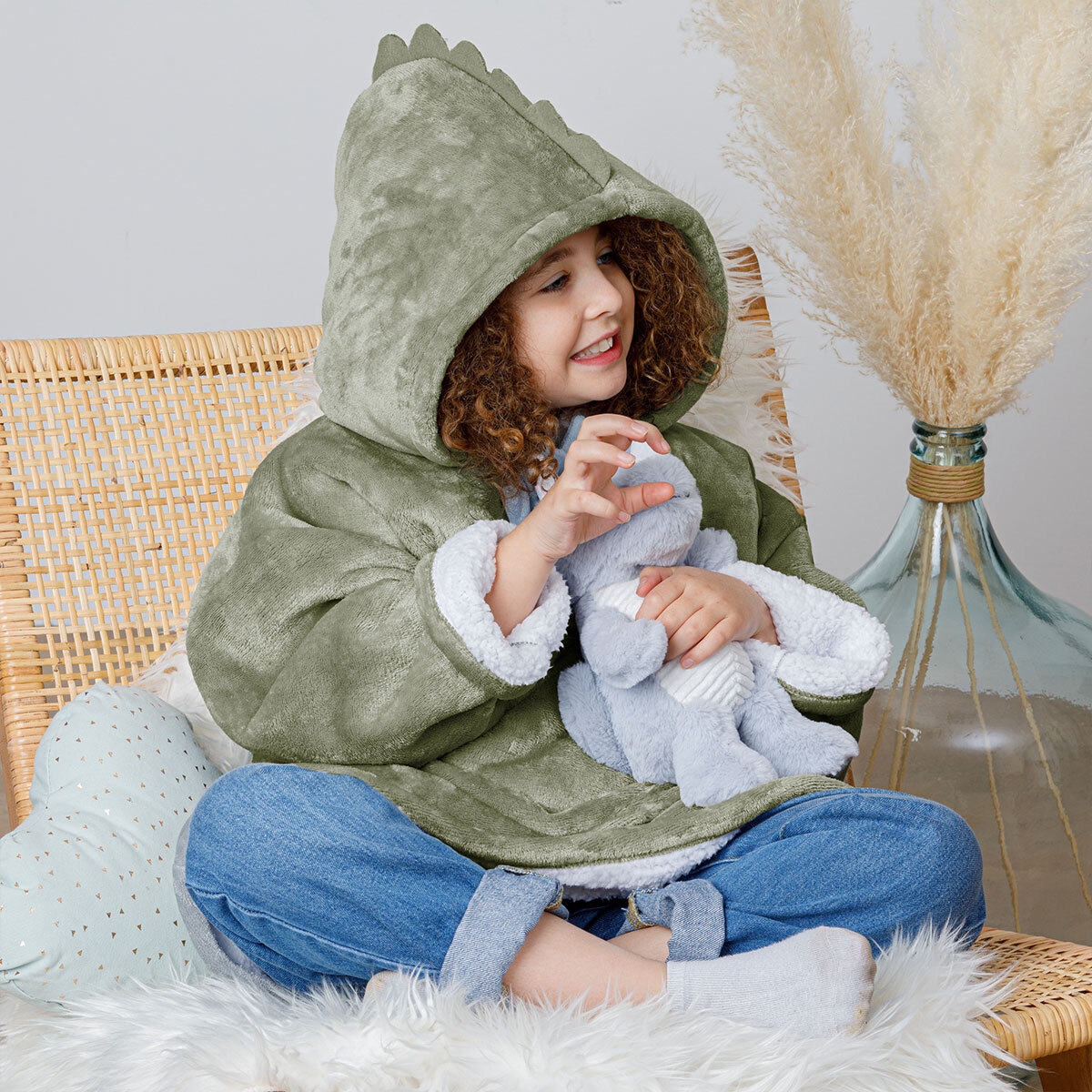 Fur slanket plaid "Dinosaur" Green, 3 to 10 years