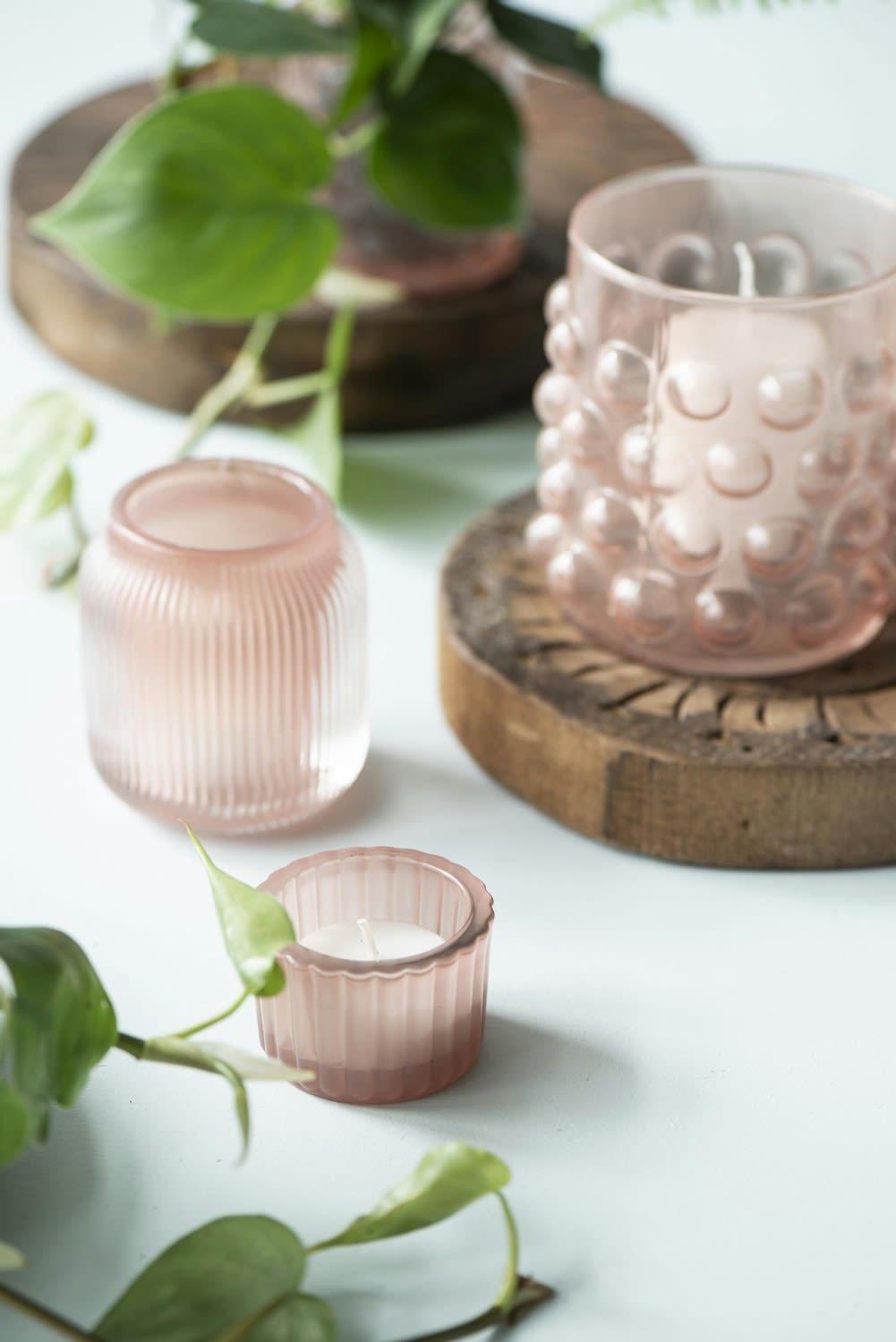 - Bougeoir Verre Rose poudré 6X6