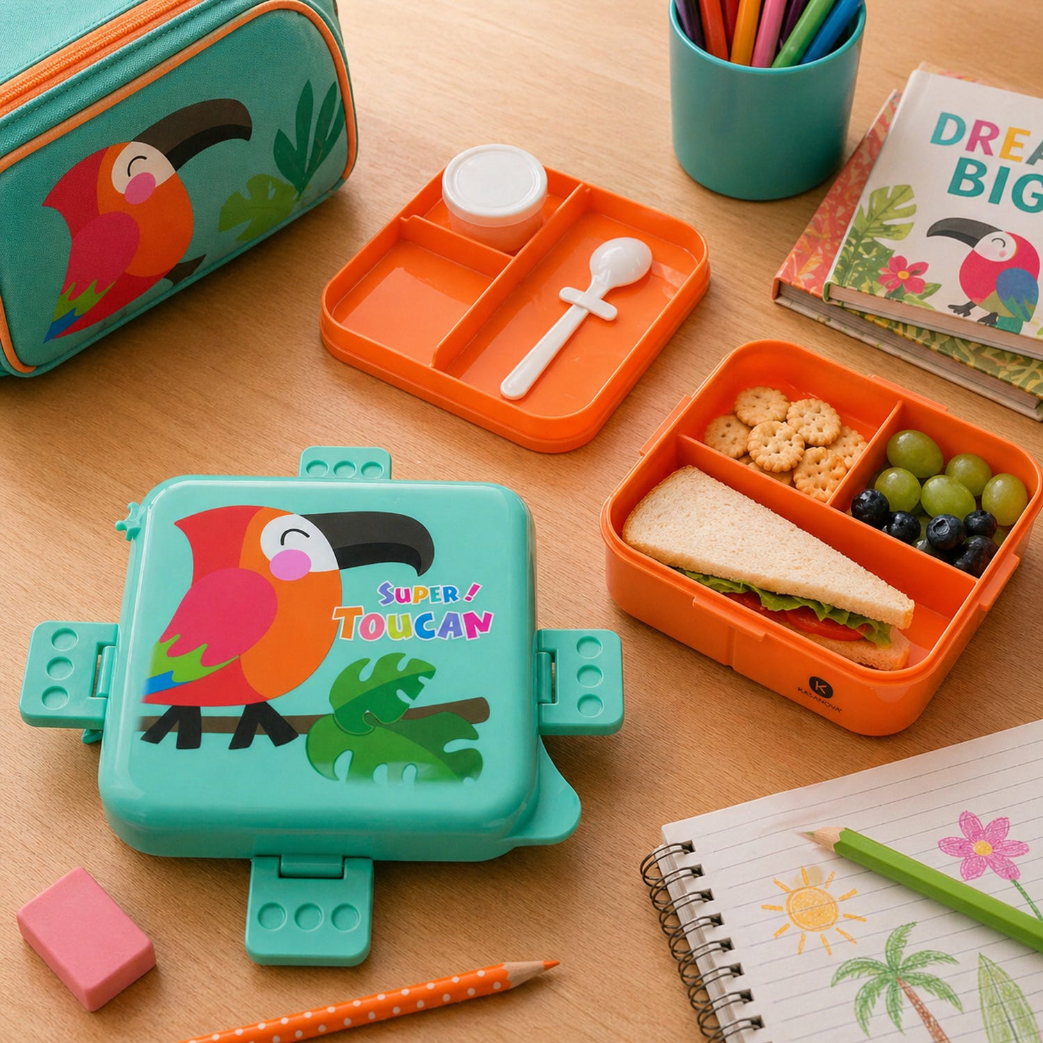 Porta pranzo per bambini Pappagallo con posata